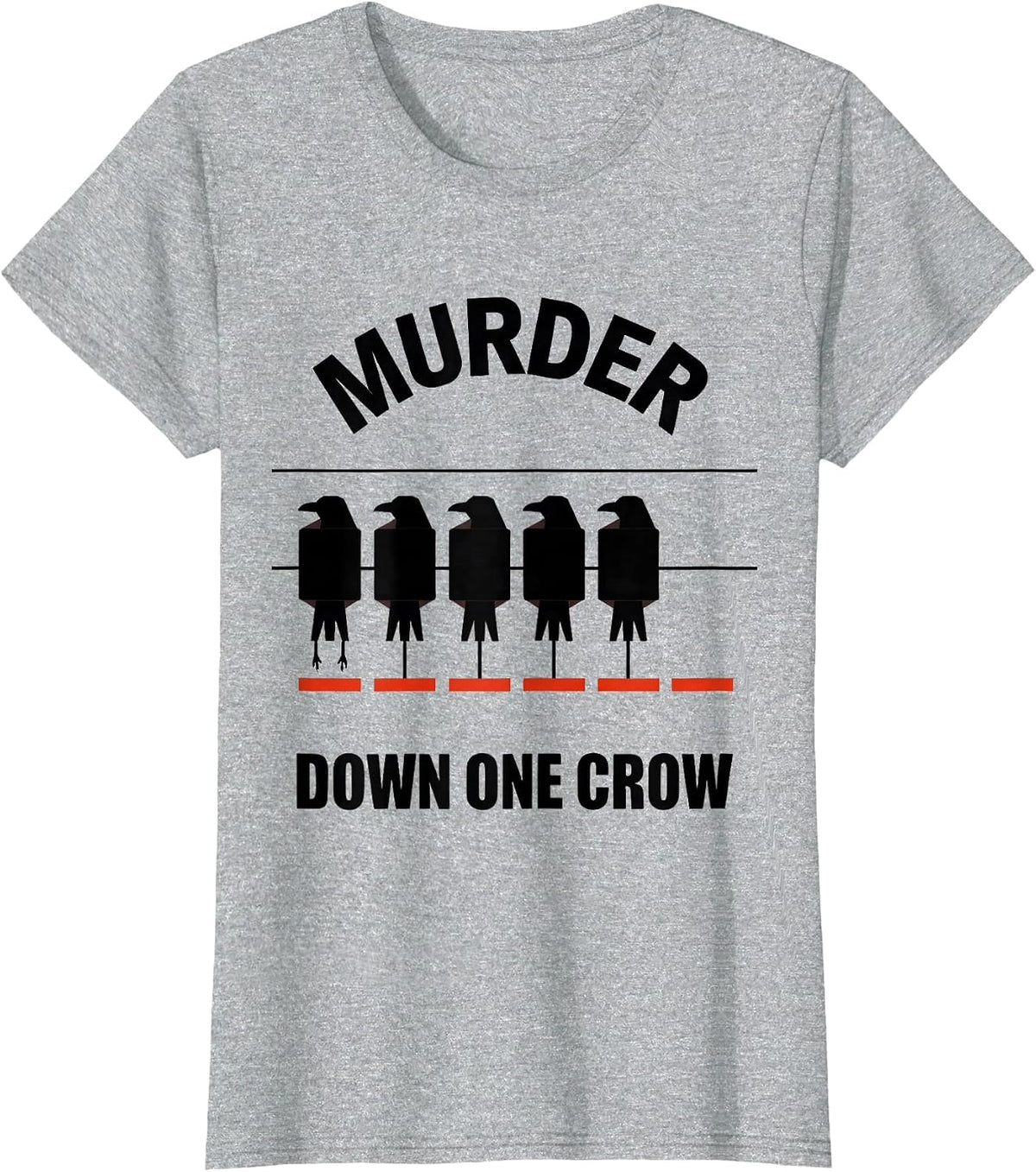 Women's Murder Down One Crow Geometric Crow Lover Pun Humor T-Shirt - Heather Grey