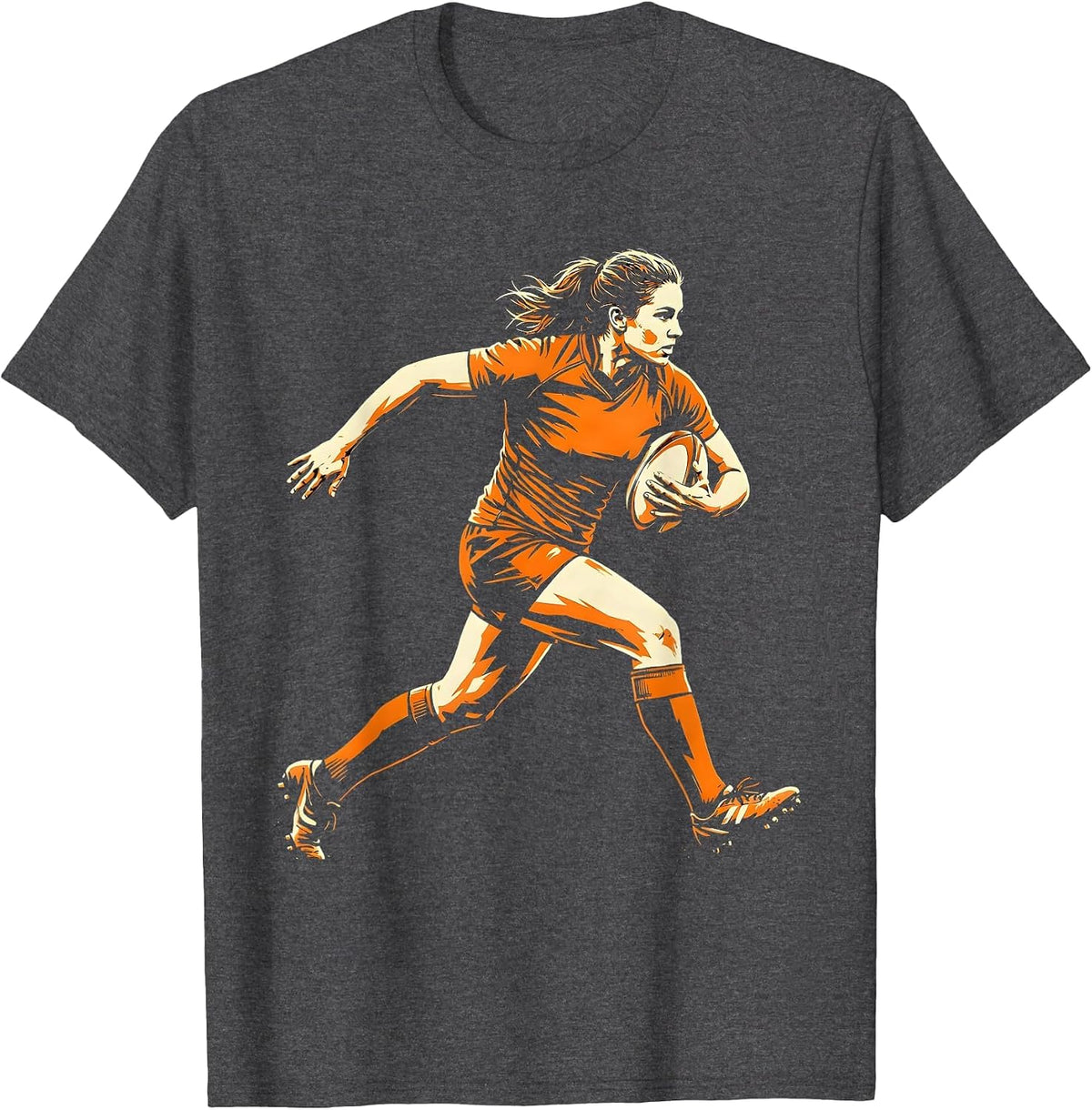 Woman Rugby Player Sprinting With Ball Graphic T-Shirt - Dark Heather Grey