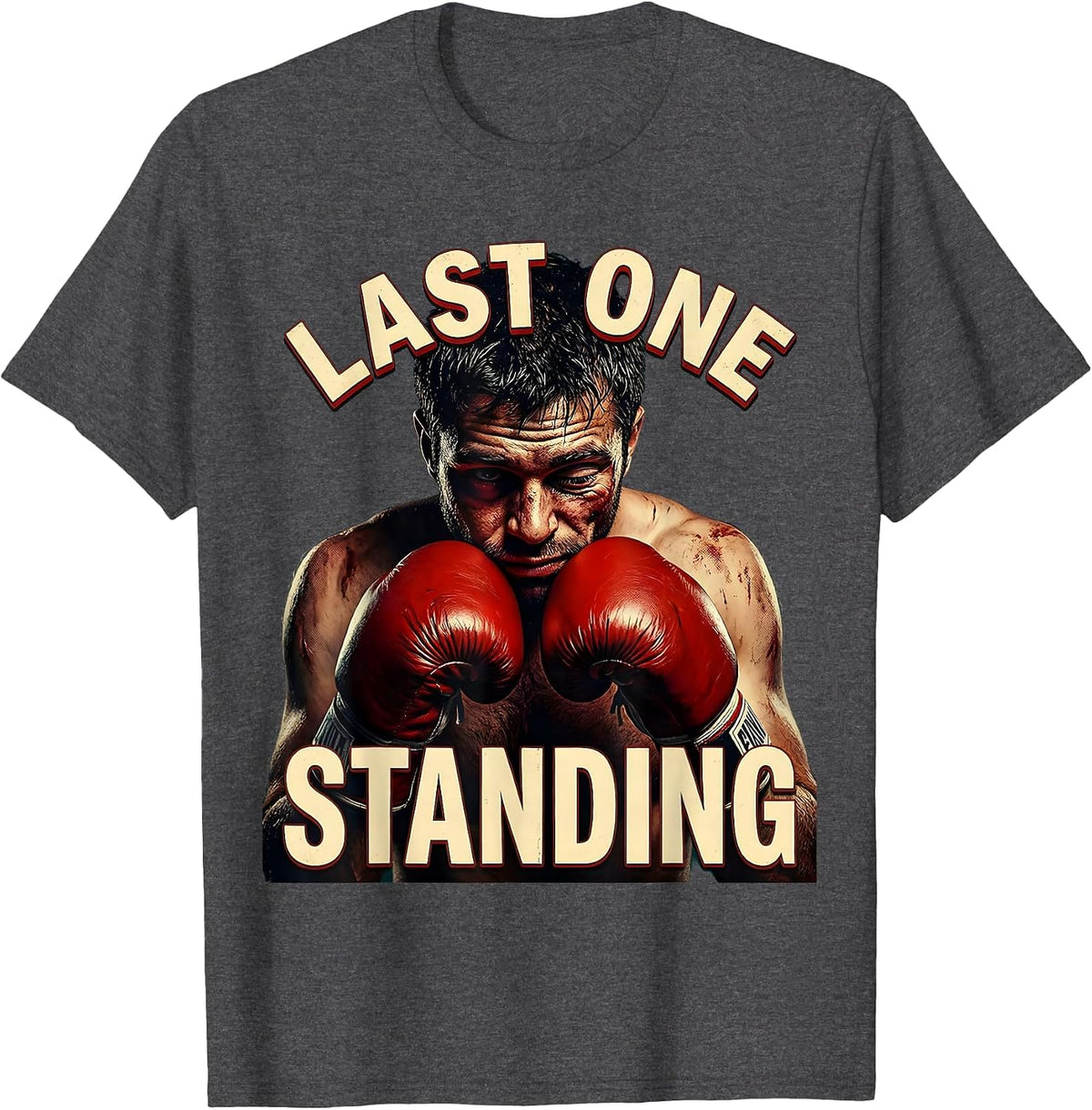 Men's Last One Standing Boxing Graphic Design T-Shirt - Dark Heather Grey