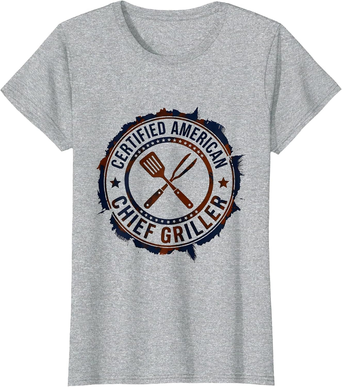 Women's Certified American Chief Griller Vintage Patriotic Grilling T-Shirt - Heather Grey