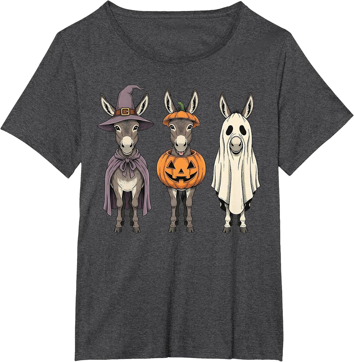 Spooky Ghost Donkey Pumpkin Halloween Farm Animal T-Shirt - Dark Heather Grey