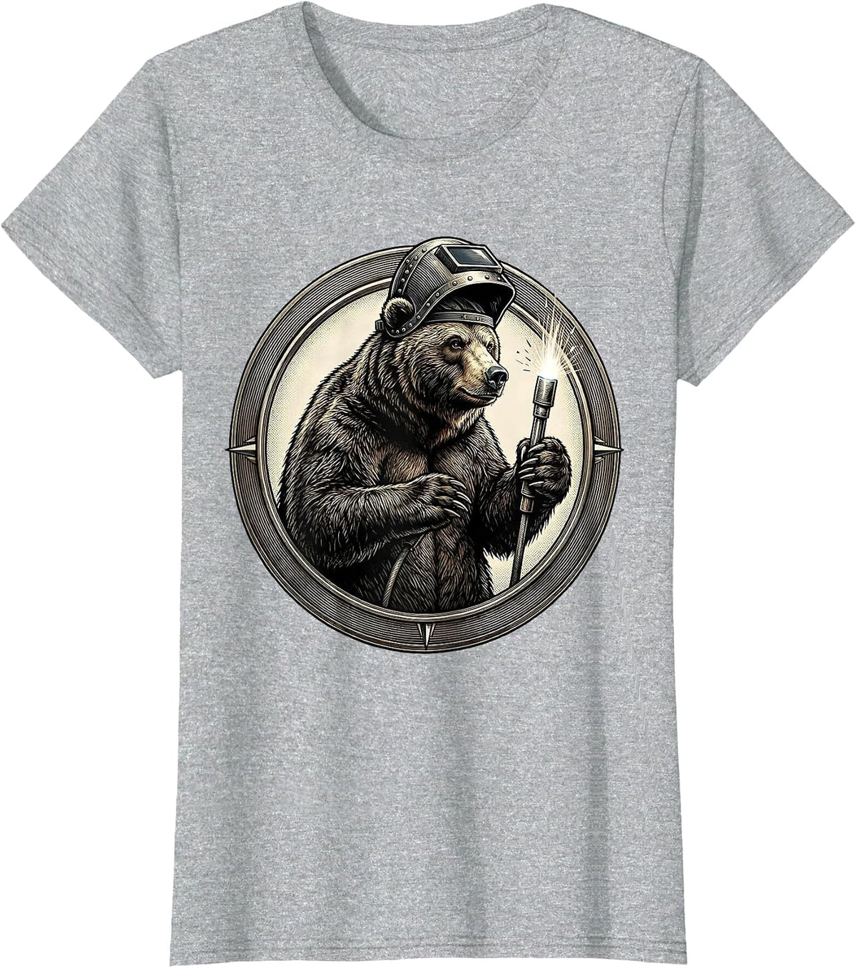 Bear Welder Graphic Tee Welding Helmet Torch Art T-Shirt - Heather Grey