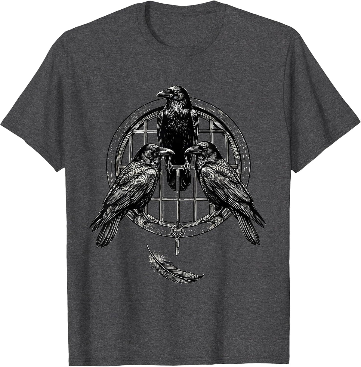 Men's Three Crows Murder Pun Gothic Bird Lover Humor T-Shirt - Dark Heather Grey