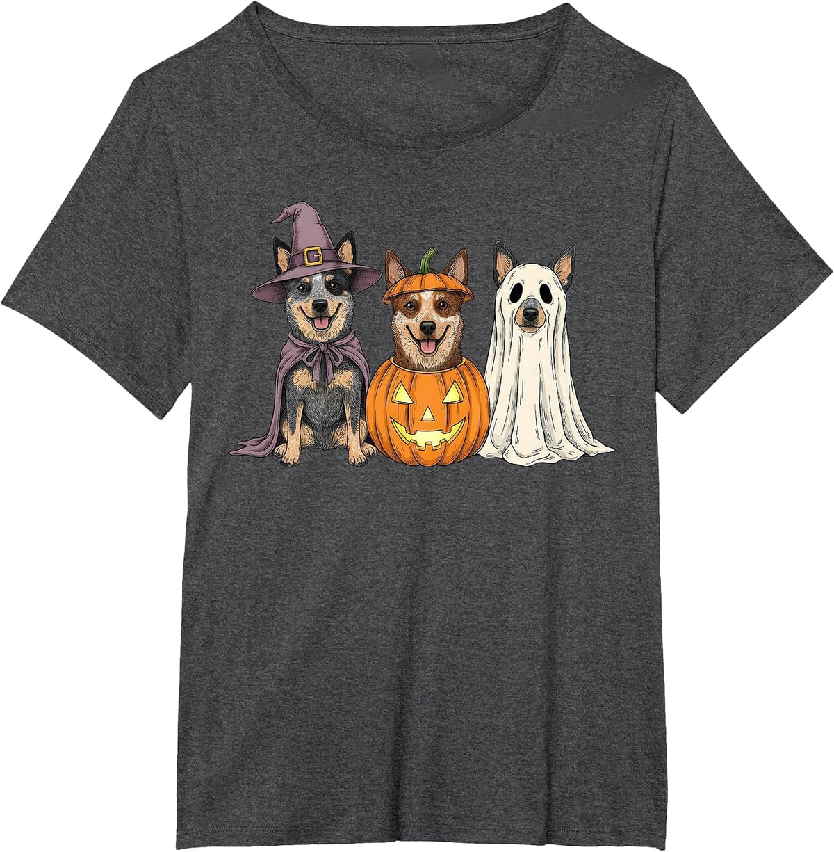 Spooky Ghost Blue Heeler Pumpkin Halloween Dog Lover T-Shirt - Dark Heather Grey