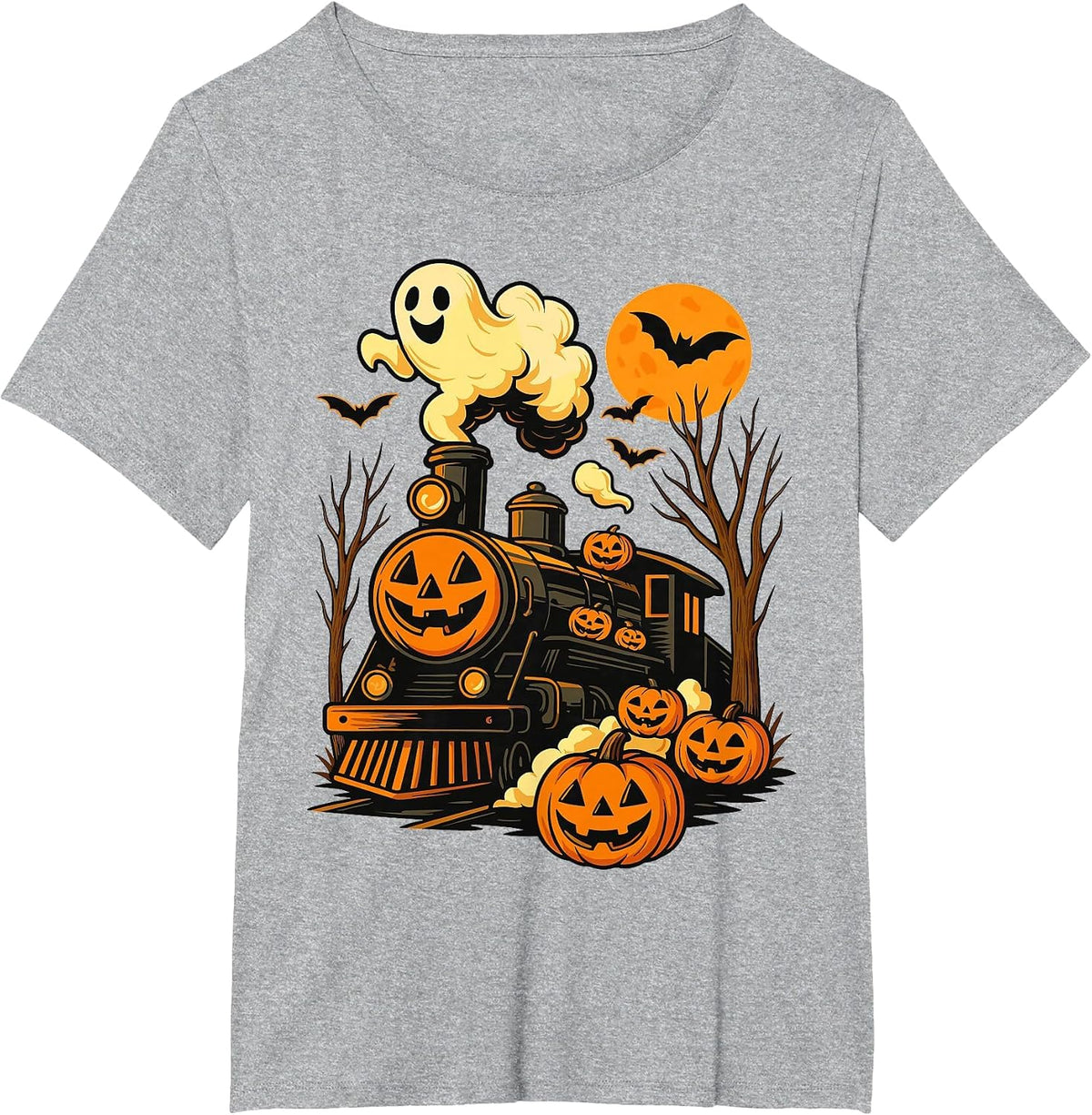 Vintage Halloween Train Pumpkin Railroad Trains Lover T-Shirt - Heather Grey