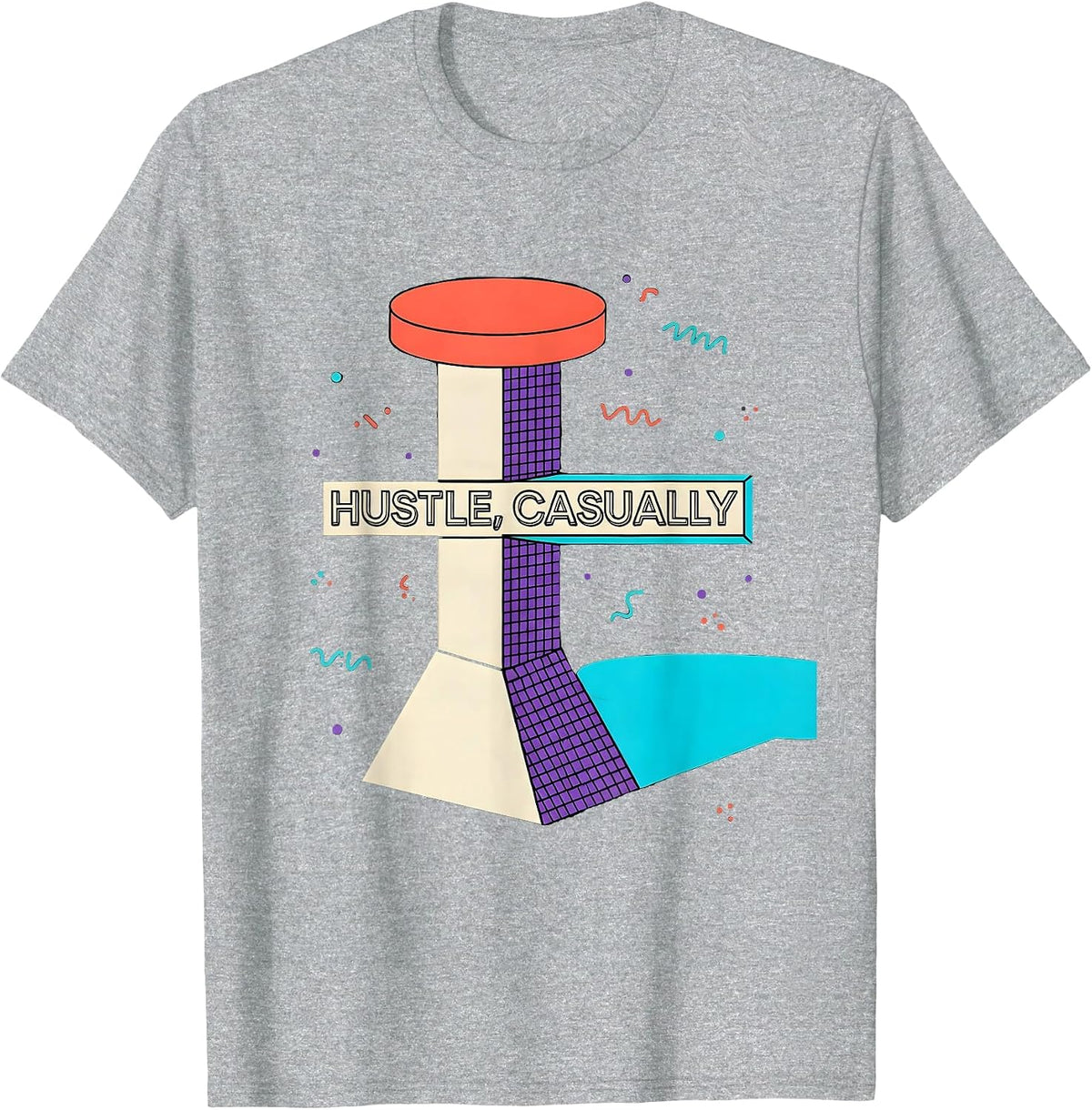 Men's Hustle, Casually Funny Old School Gangsta Rap Slang Hip Hop T-Shirt - Heather Grey