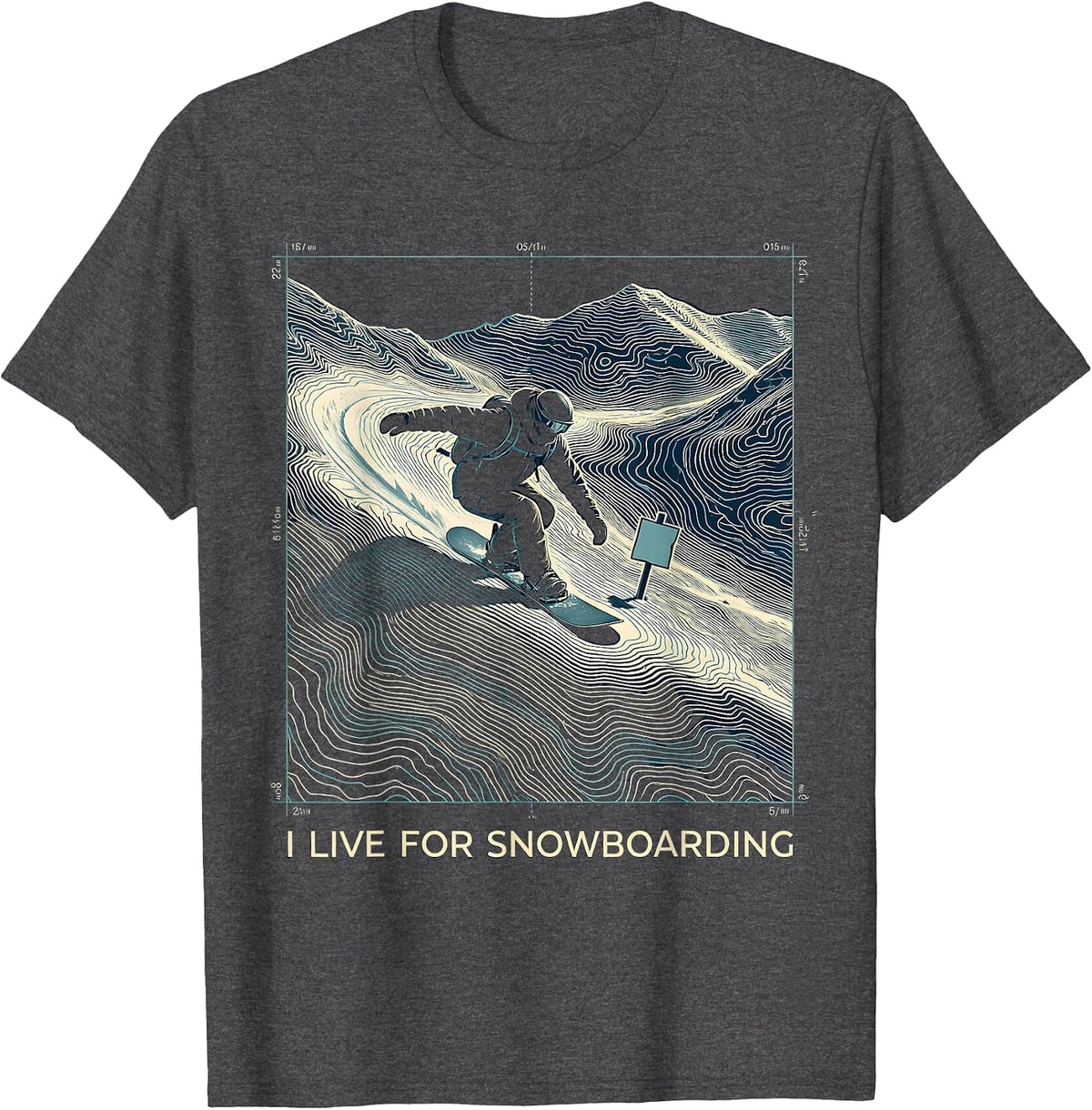 I Live For Snowboarding Topographic Contour Snowboarder Gift T-Shirt - Dark Heather Grey