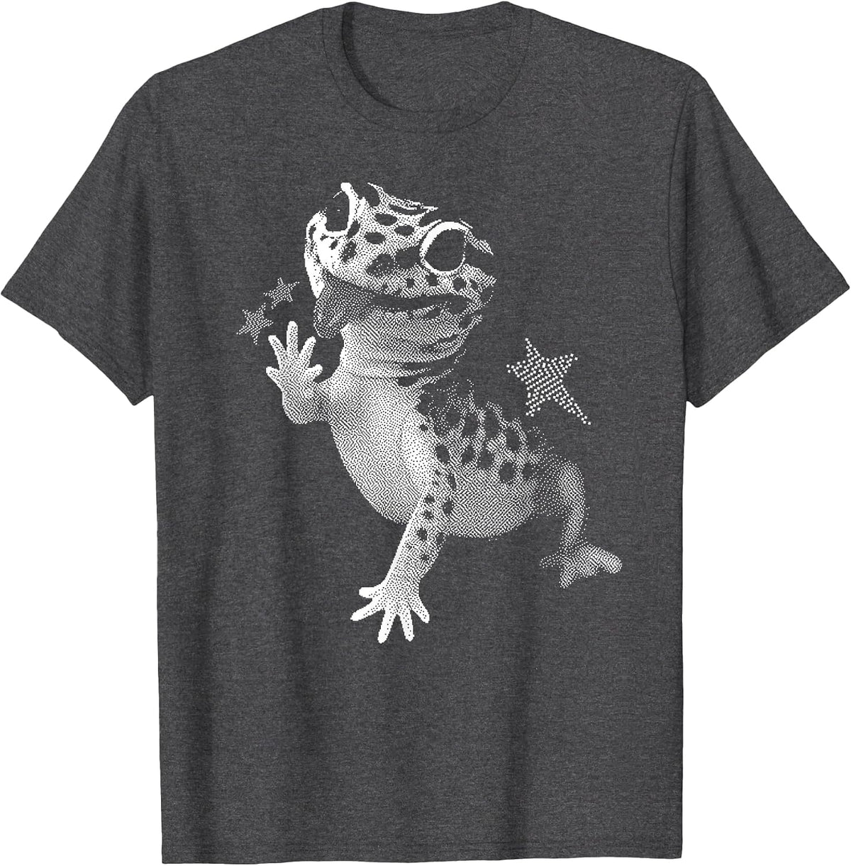 Retro Funny Leopard Gecko Meme Starry Cute Pet Lover Silly T-Shirt - Dark Heather Grey