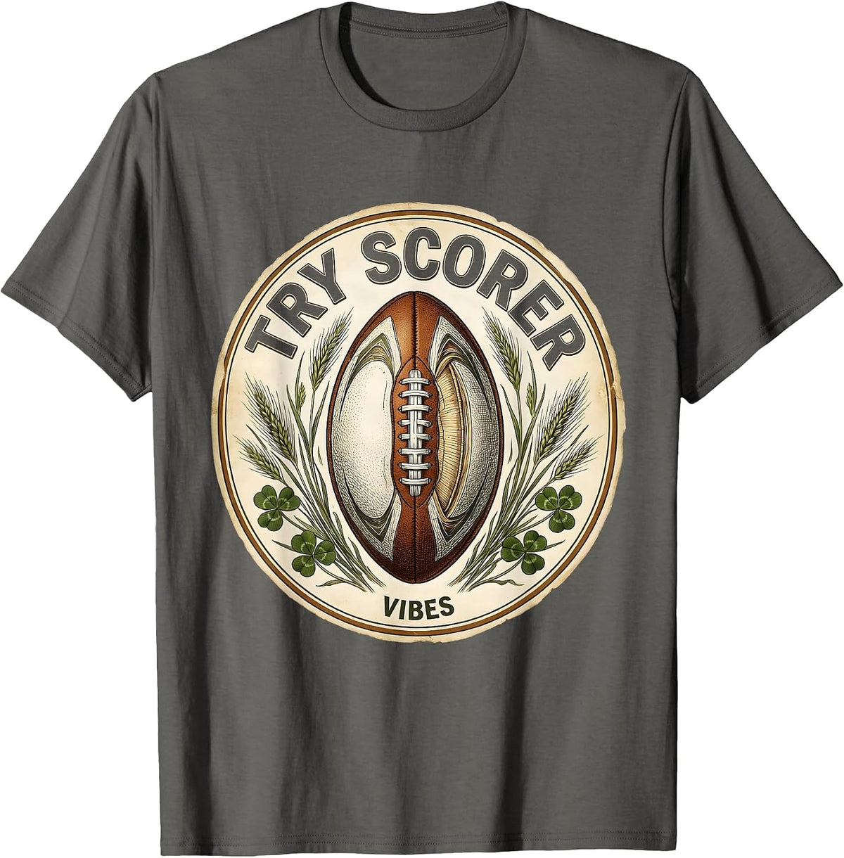 Try Scorer Vibes Rugby Graphic Design T-Shirt - Asphalt Grey