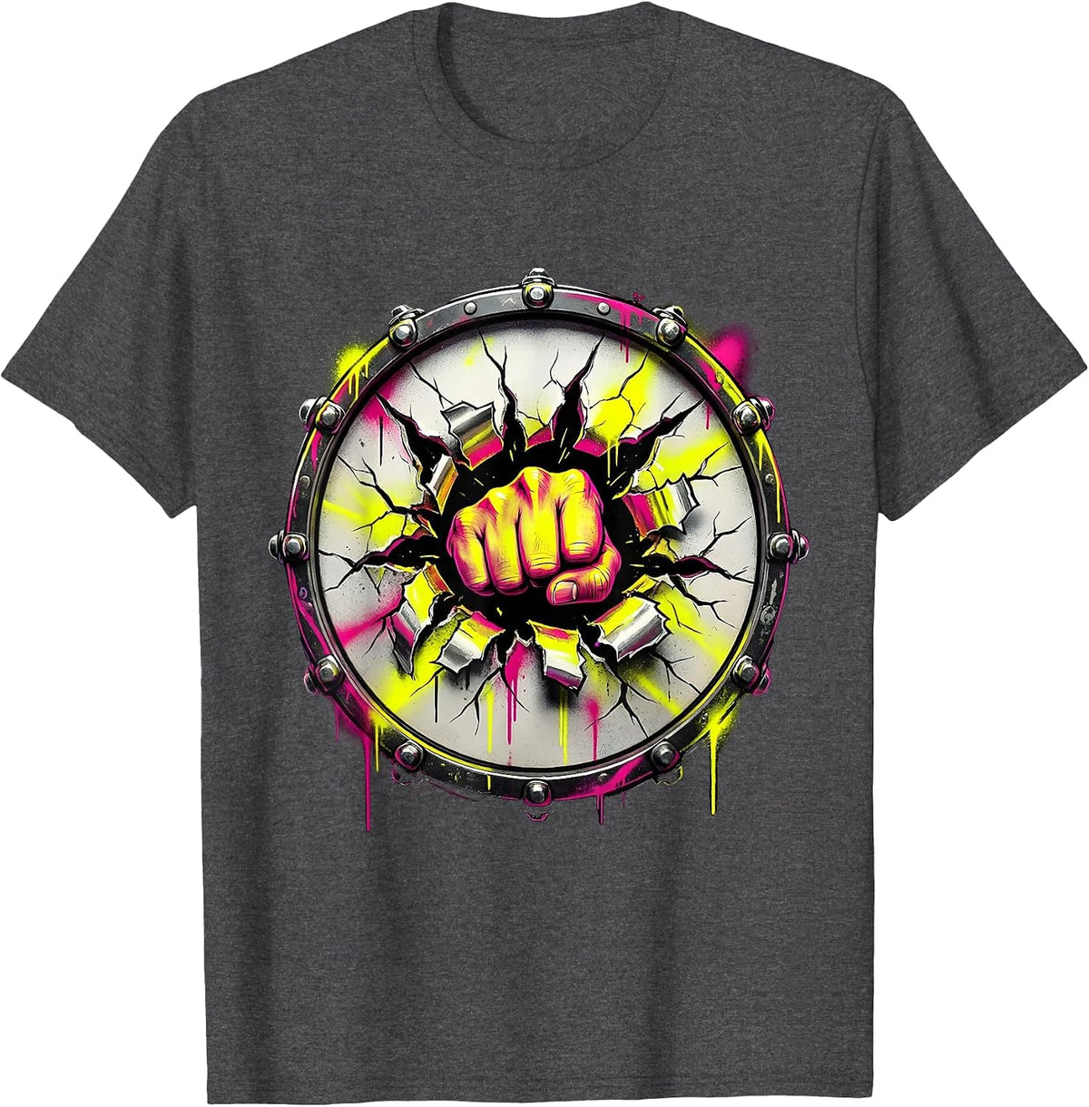 Fist Through Bass Drum Concert Graphic T-Shirt - Dark Heather Grey
