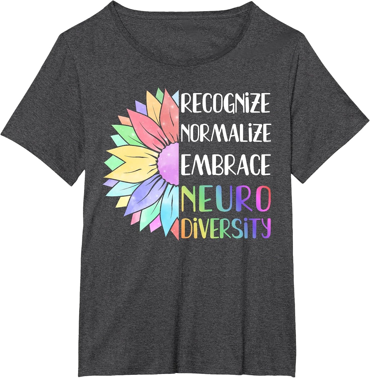 Embrace Neurodiversity - Rainbow Sunflower ADHD Autism T-Shirt - Dark Heather Grey