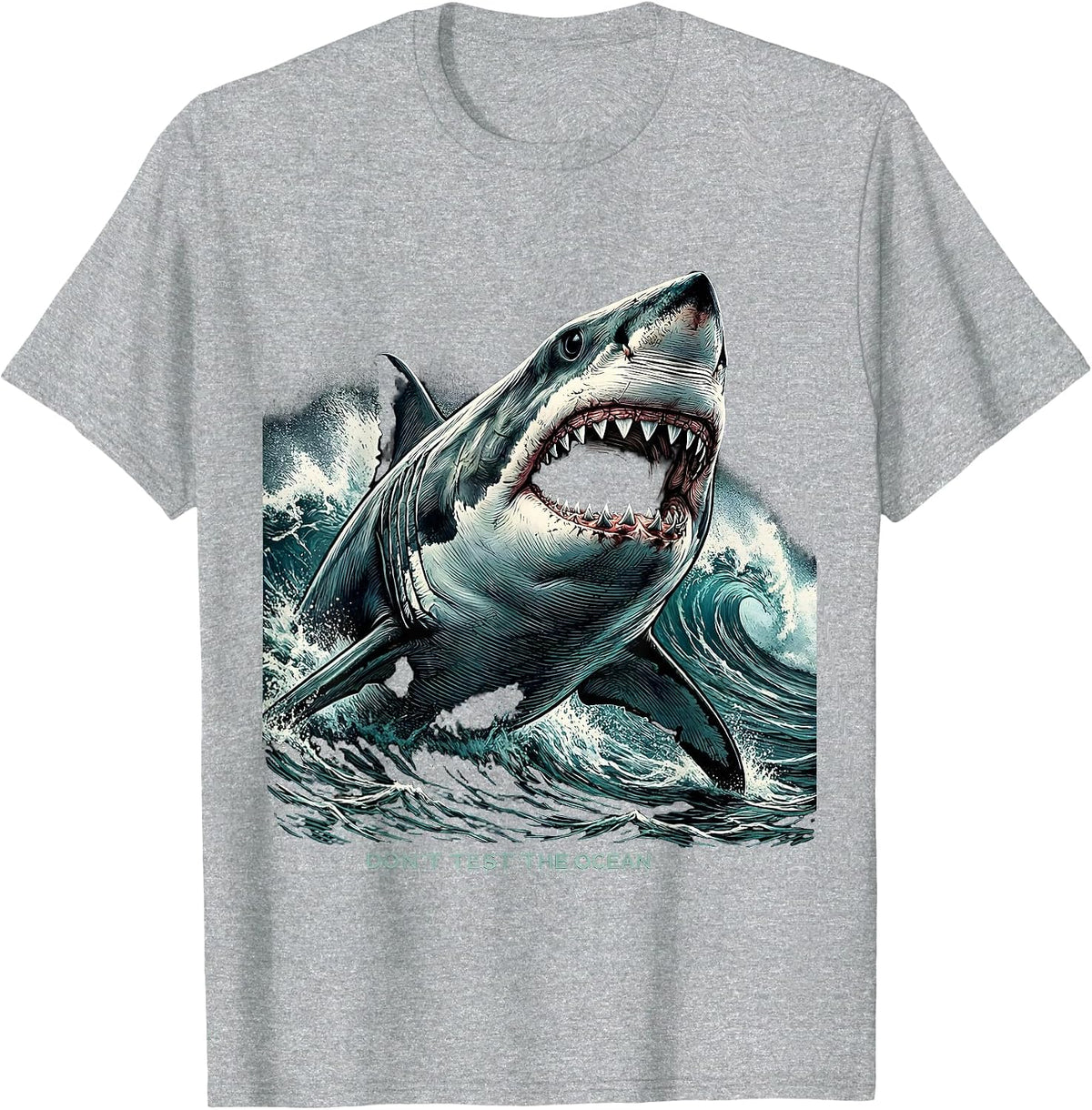 Men's Don't Test The Ocean Bold Shark Design T-Shirt - Heather Grey