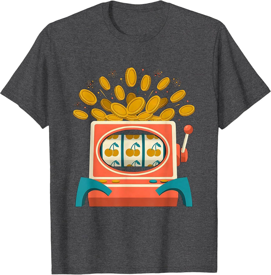 Men's Retro Slot Machine Coins and Cherries Graphic T-Shirt - Dark Heather Grey