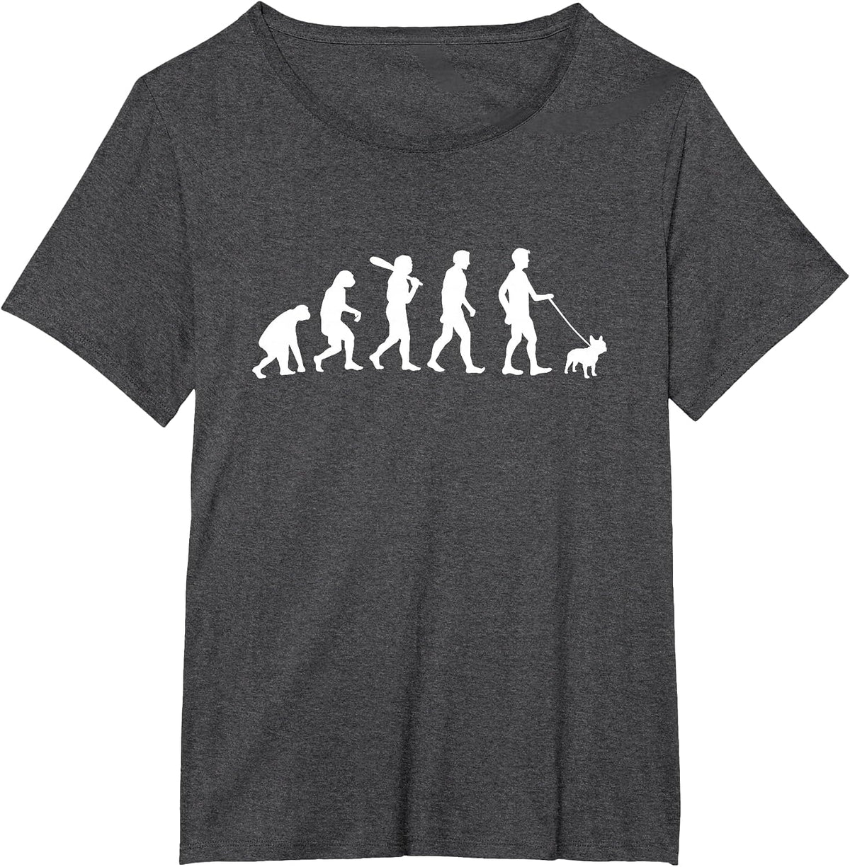 Funny French Bulldog Human Evolution Graphic Design T-Shirt - Dark Heather Grey