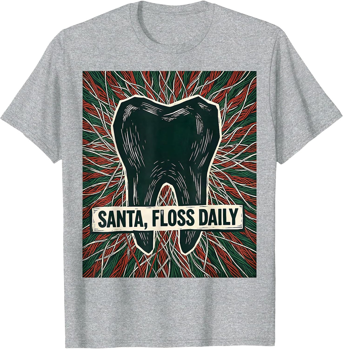Men's Santa, Floss Daily Funny Dentist Christmas Dental Hygienist T-Shirt - Heather Grey