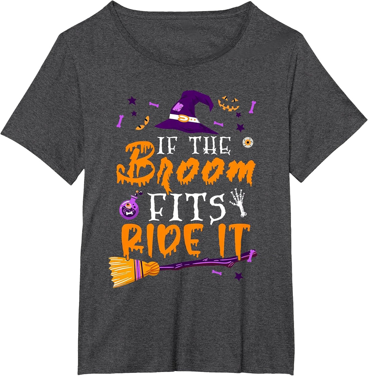 If The Broom Fits Ride It Cute Halloween Costume Witch T-Shirt - Dark Heather Grey