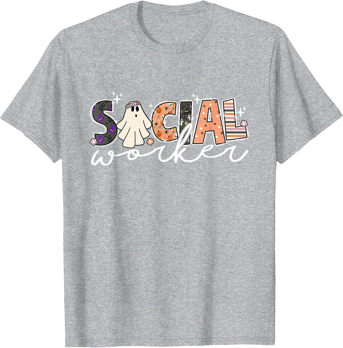 Social Worker Halloween School Social Work Retro Ghost Funny T-Shirt - Heather Grey