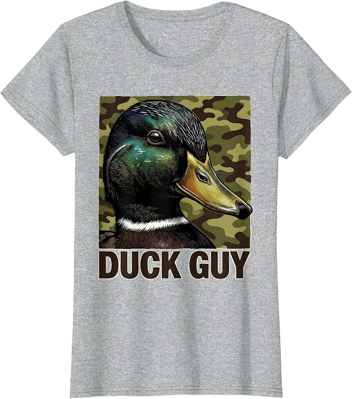 Women's Duck Guy Linocut Funny Youth Hunting Camo Dad Gift T-Shirt - Heather Grey