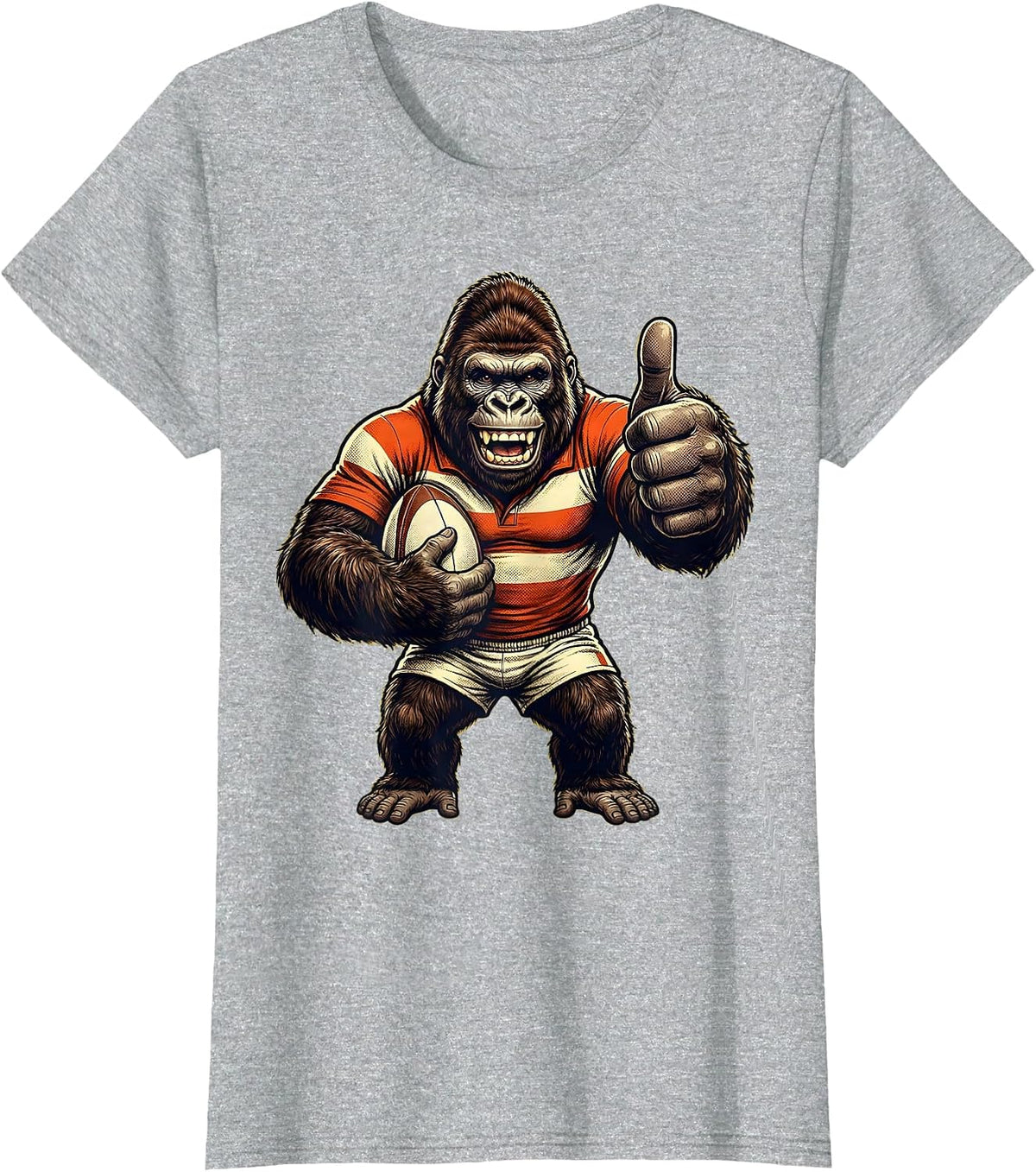 Gorilla Rugby Player Graphic Tee T-Shirt - Heather Grey