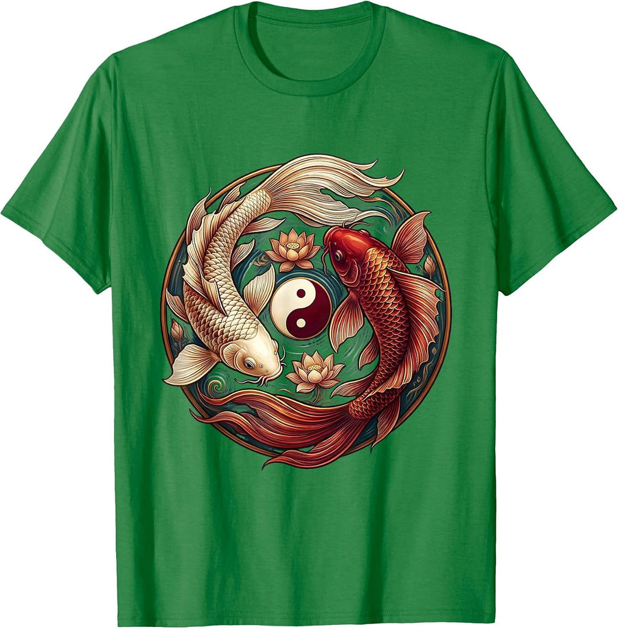 Men's Koi Fish Yin Yang Symbol Spiritual Balance Design T-Shirt - Kelly Green