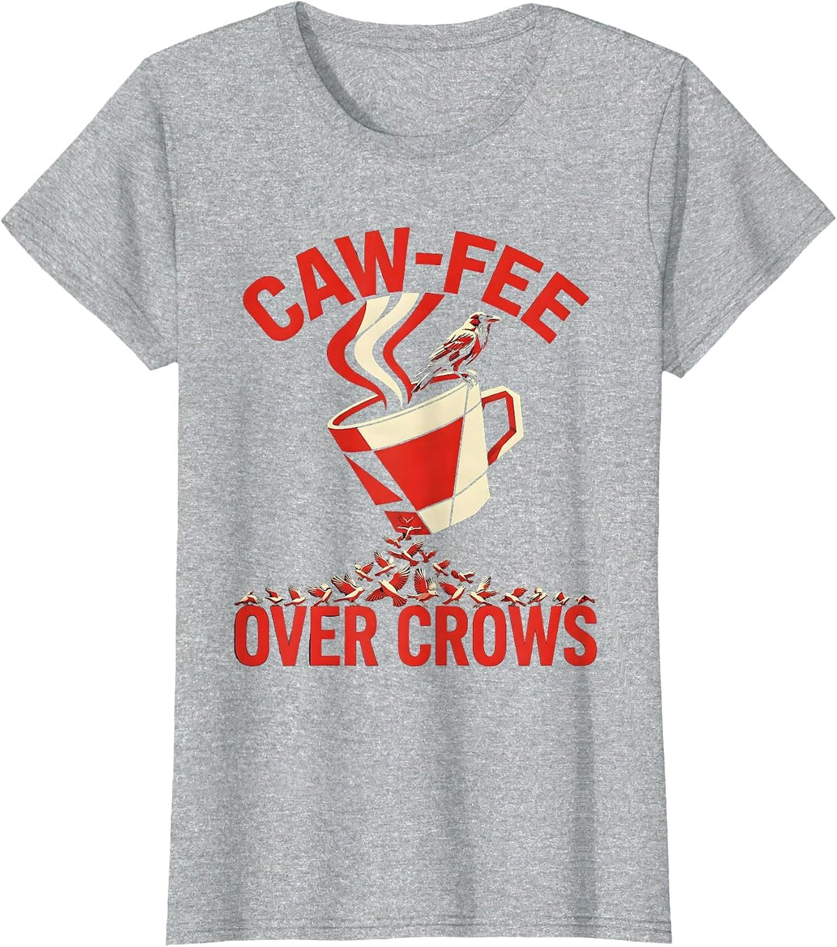 Caw-Fee Crow Coffee Lover Graphic Design T-Shirt - Heather Grey