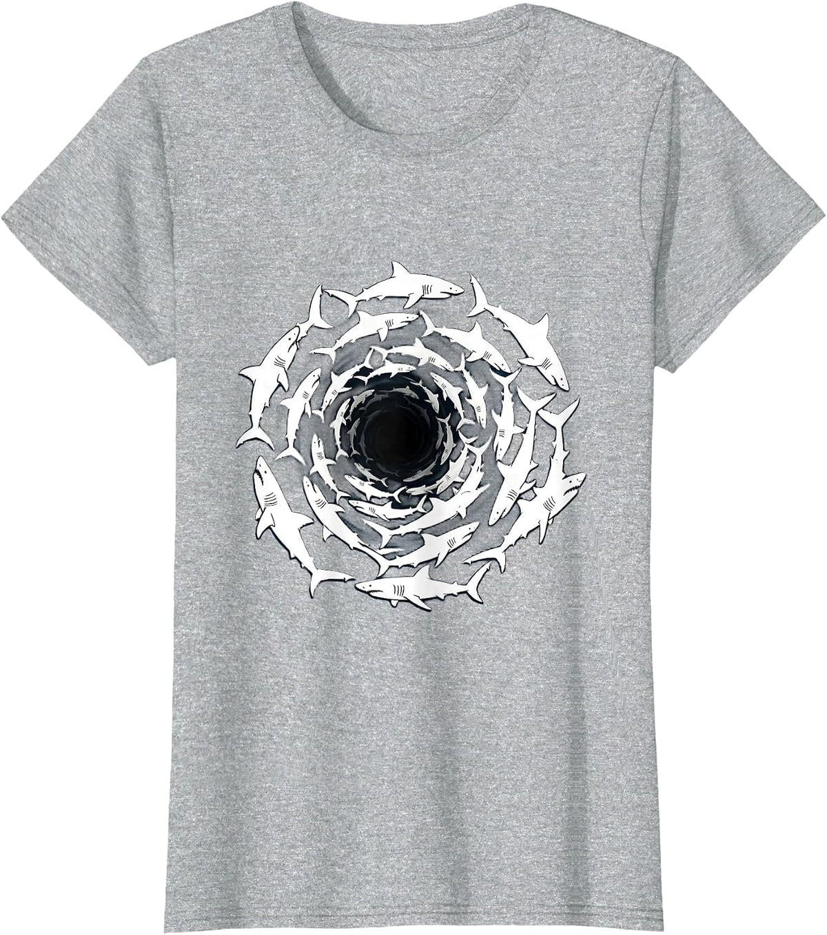 Shark Tornado Spiral School of Sharks Graphic T-Shirt - Heather Grey