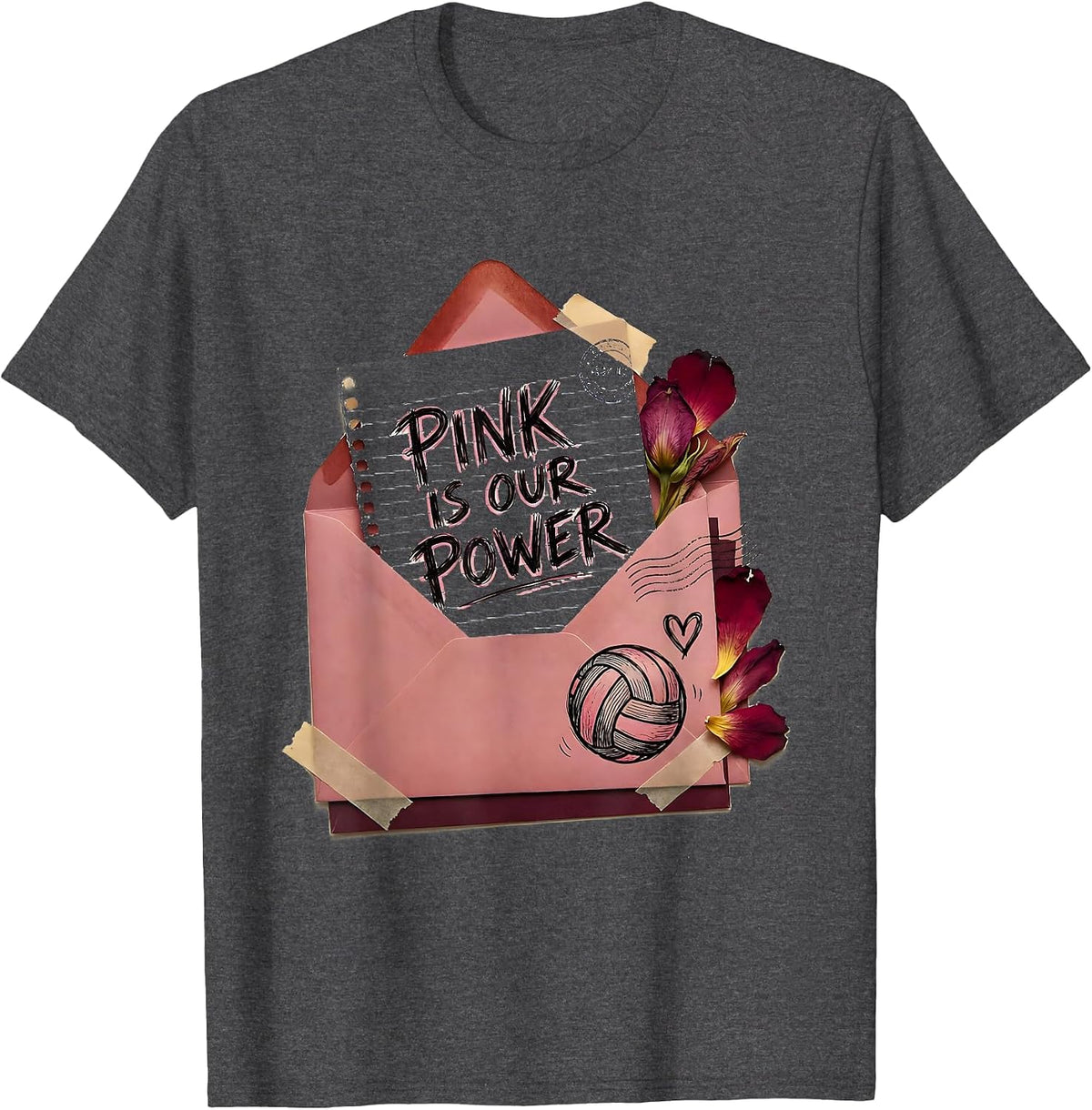 Pink Is Our Power Volleyball Pink Out Design T-Shirt - Dark Heather Grey