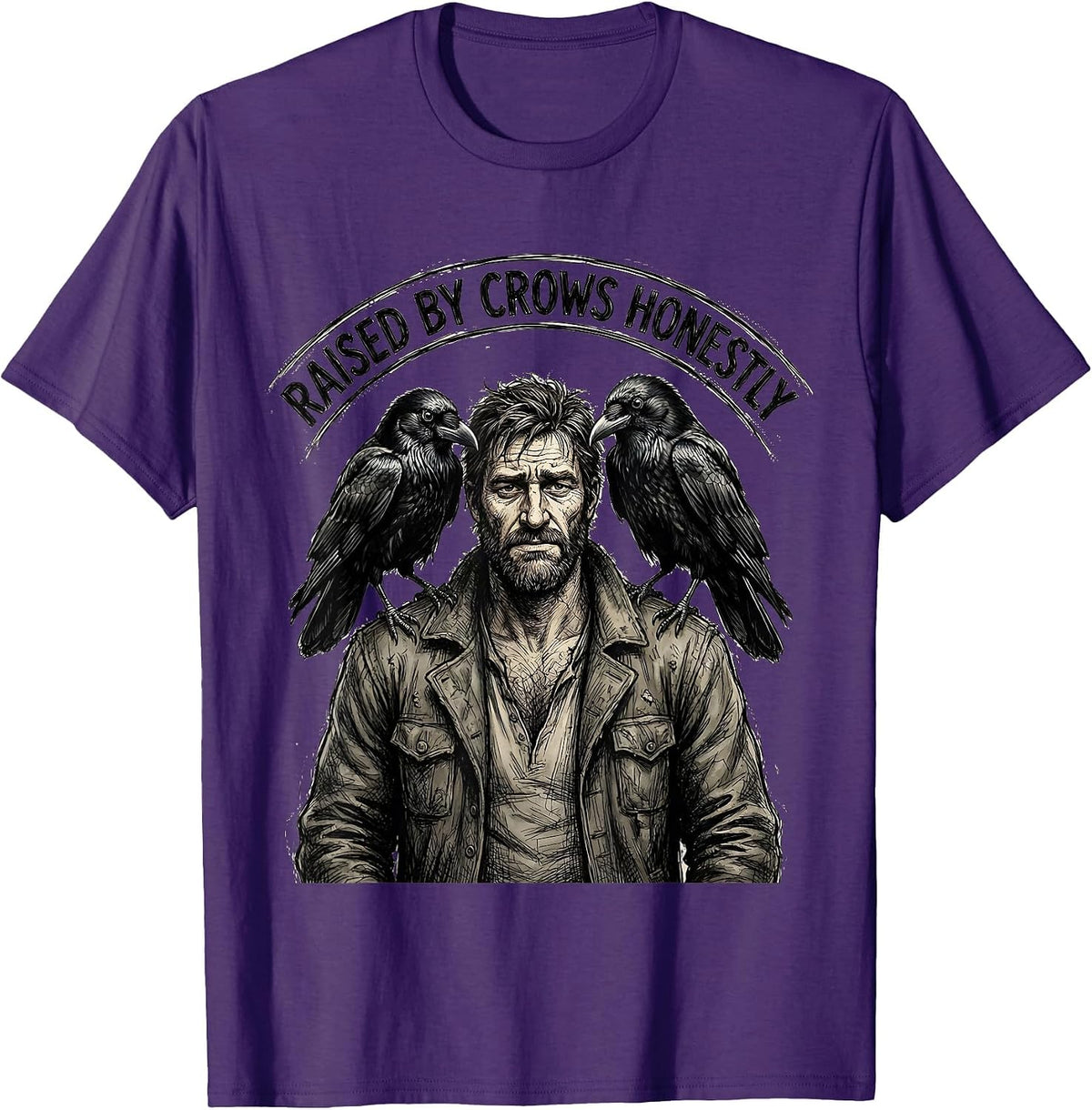 Men's Raised by Crows Funny Crow Lover Design T-Shirt - Purple