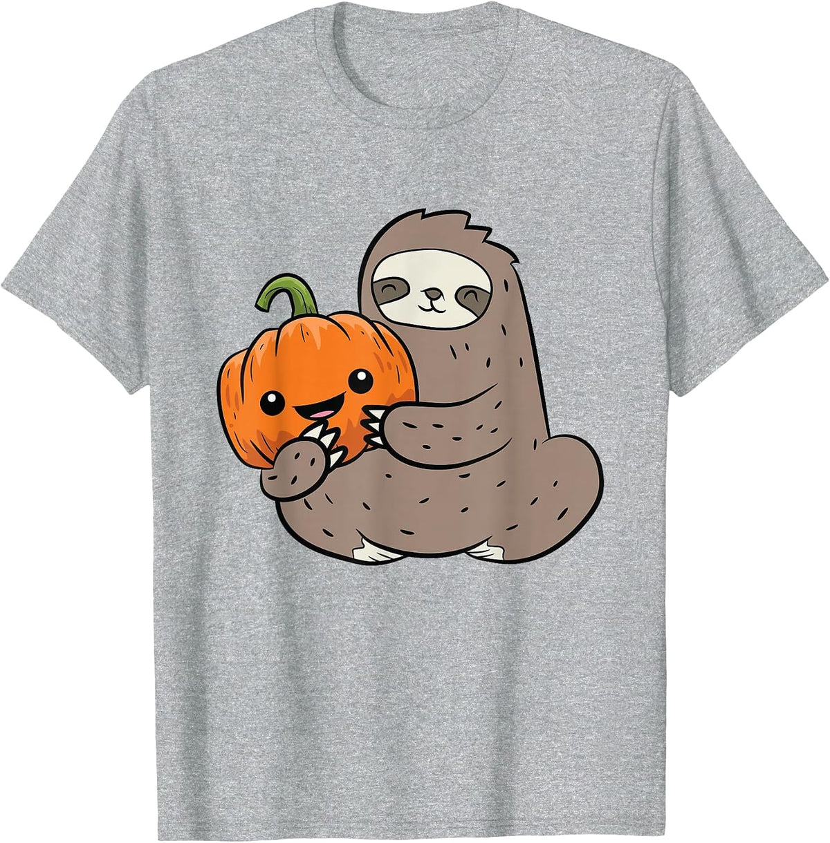 Sloth with Pumpkin Love Pumpkins and Sloth T-Shirt - Heather Grey
