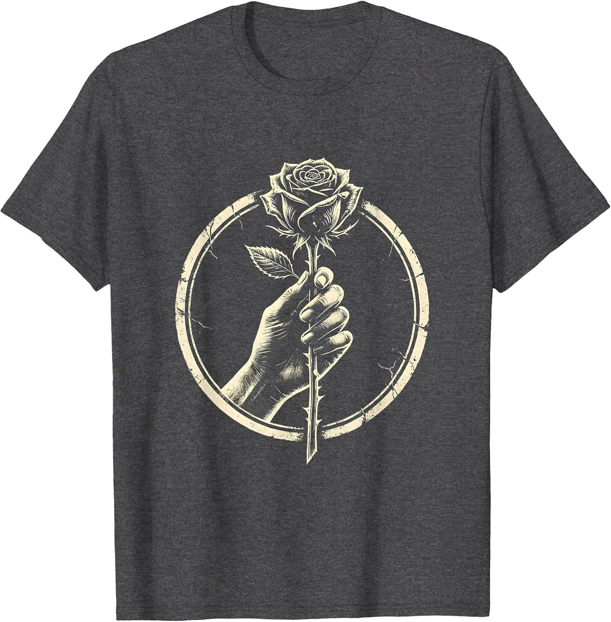 Cowgirl Hand Holding a Single Long-Stem Rose T-Shirt - Dark Heather Grey