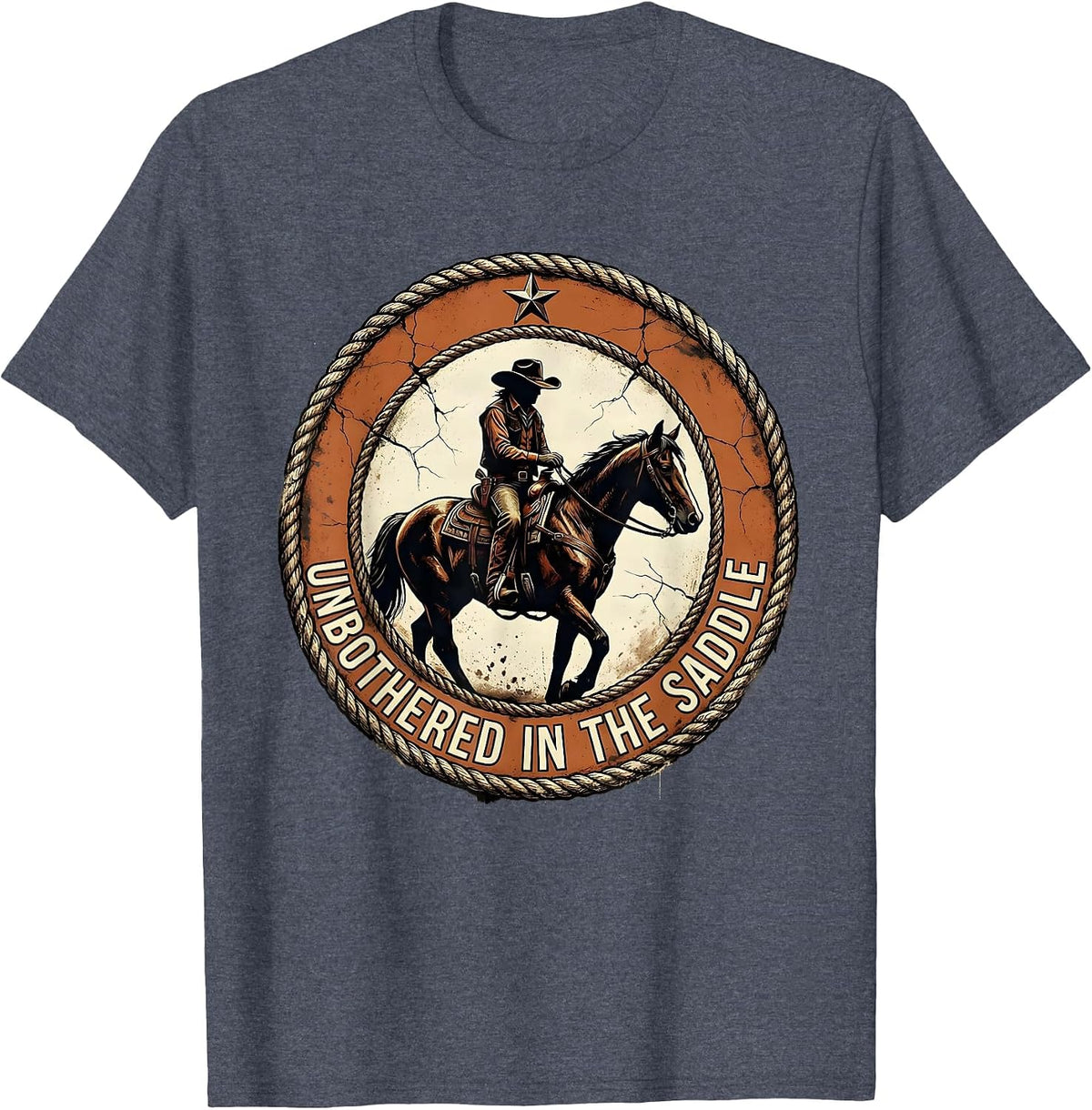Unbothered In The Saddle Black Cowgirl Design T-Shirt - Heather Blue