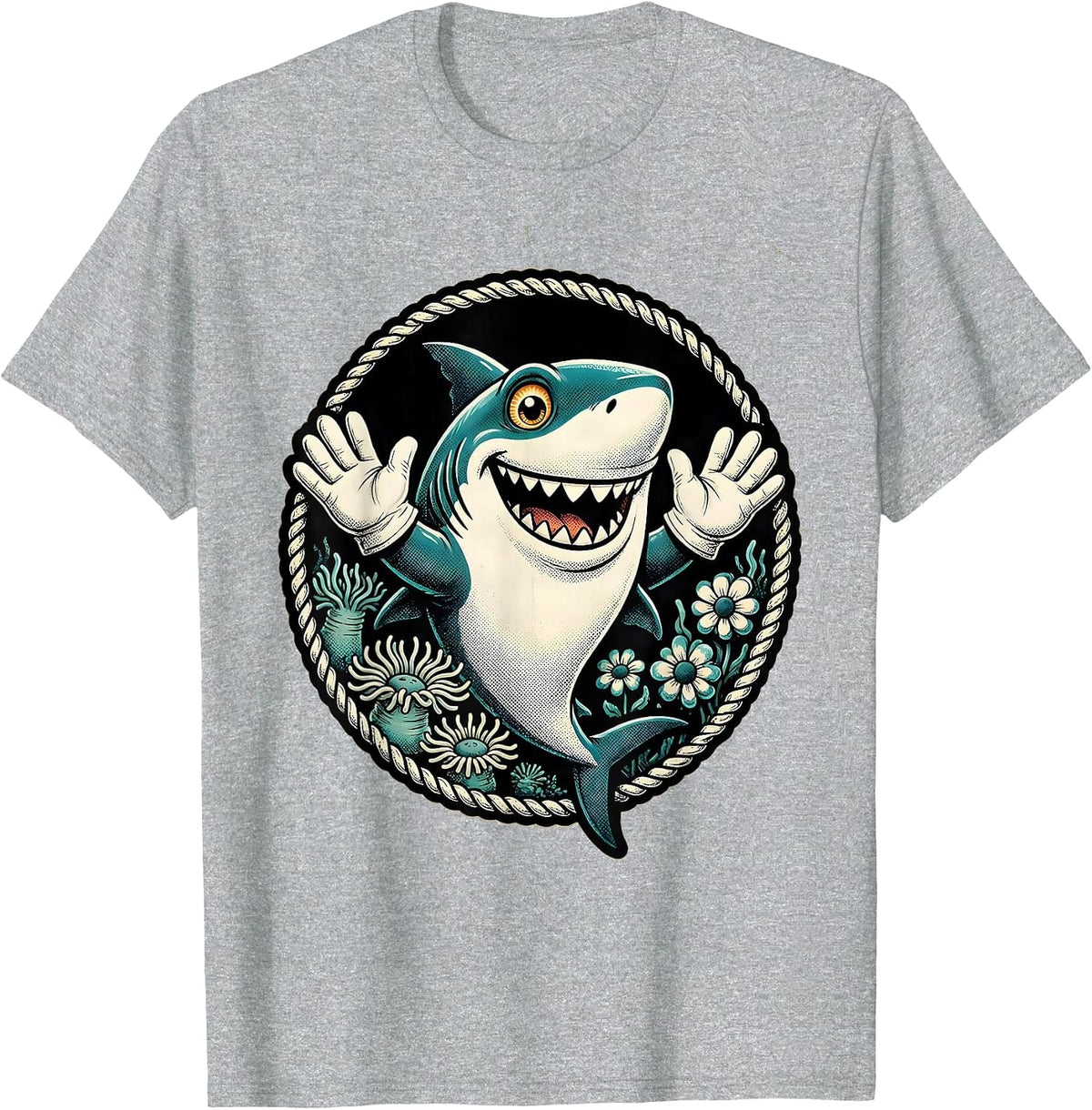 Men's Mommy Shark Floral Ocean Illustration T-Shirt - Heather Grey