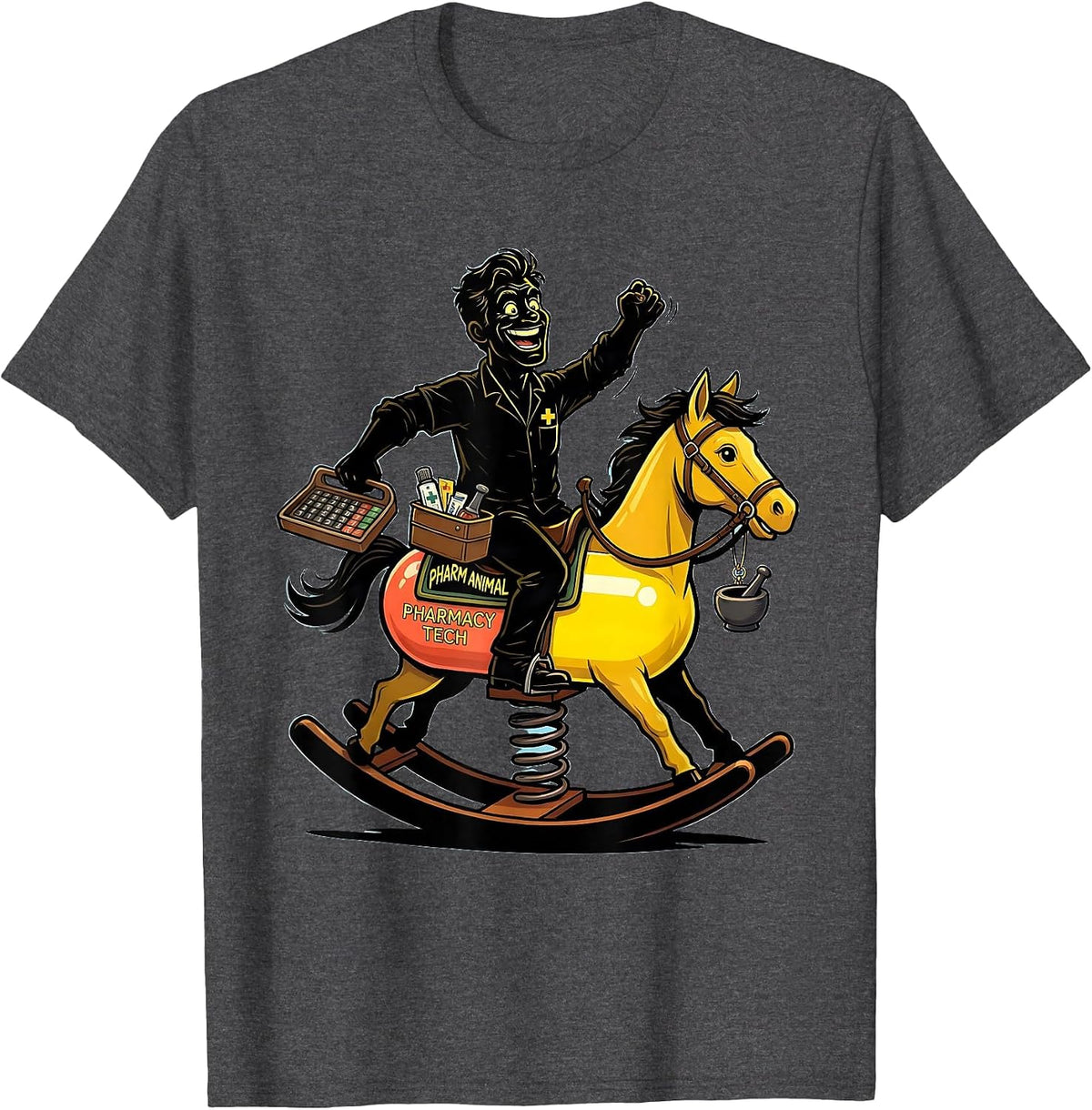 Pharm Animal Pharmacy Tech Cartoon Pharmacy Technician Funny T-Shirt - Dark Heather Grey