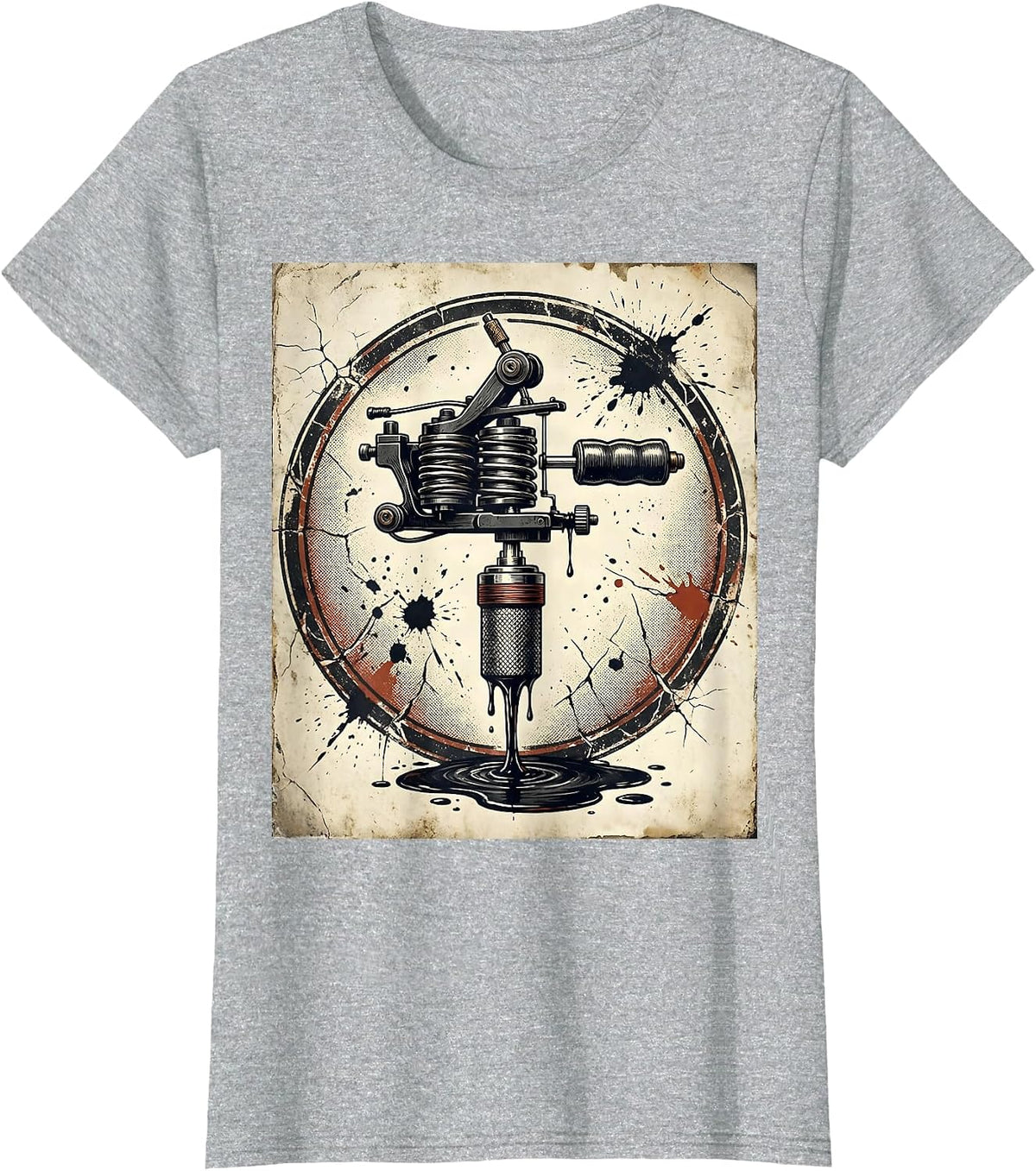 Tattoo Machine Dripping Ink Bold Graphic Design T-Shirt - Heather Grey