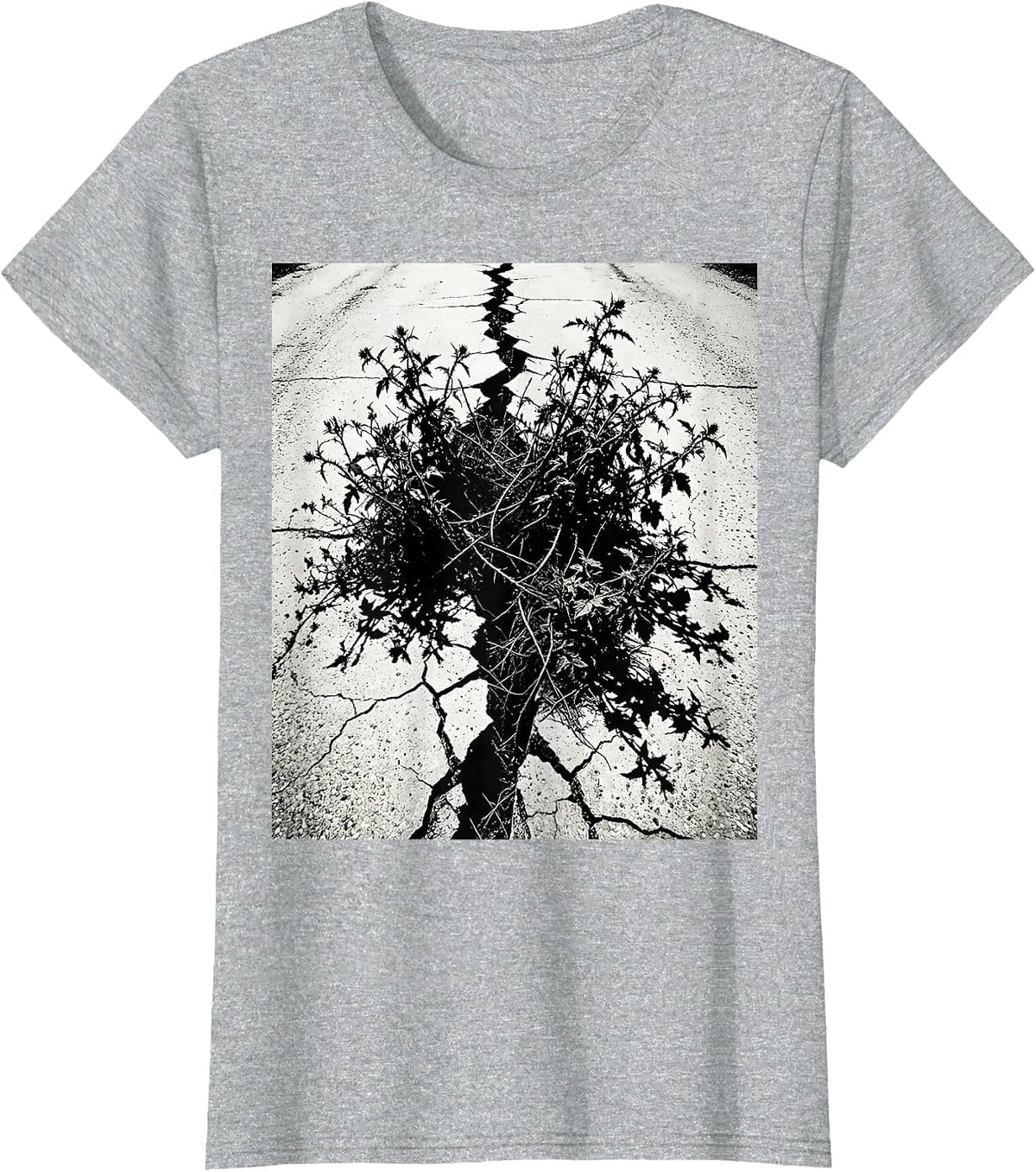 Grunge Cracked Pavement Dark Weeds Growing T-Shirt - Heather Grey