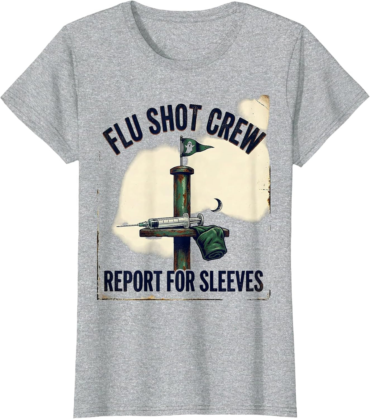 Flu Shot Crew Report For Sleeves Vintage Nurse Ghost T-Shirt - Heather Grey