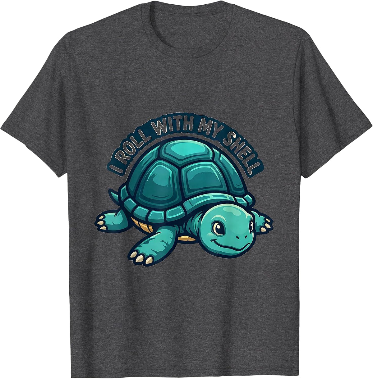 I Roll With My Shell Funny Sea Turtle Lover Mascot Logo T-Shirt - Dark Heather Grey