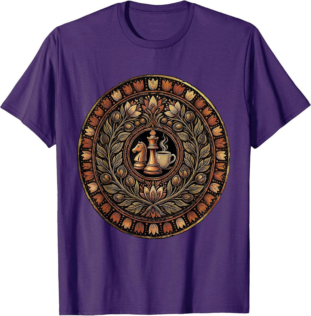 Men's Queen Chess Piece Coffee Lover Graphic Tee T-Shirt - Purple