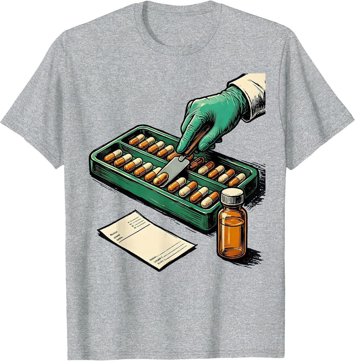 Men's Pill Counting Tray Pharmacy Tech Occupational Humor T-Shirt - Heather Grey