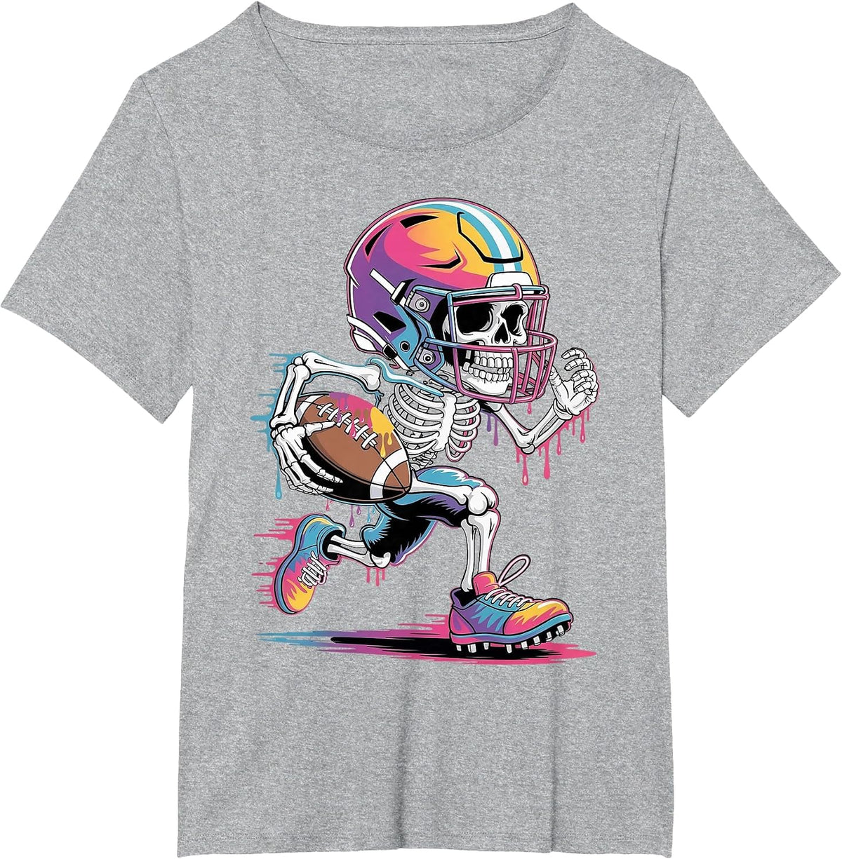 Halloween Skeleton Football Drip Dripping Boys Youth Kids T-Shirt - Heather Grey