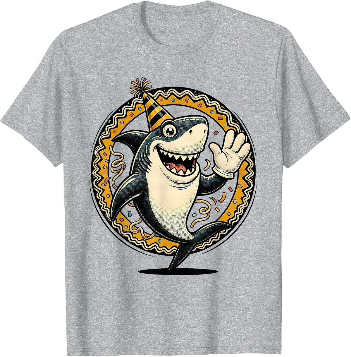 Men's Birthday Shark Party Hat Ocean Celebration T-Shirt - Heather Grey