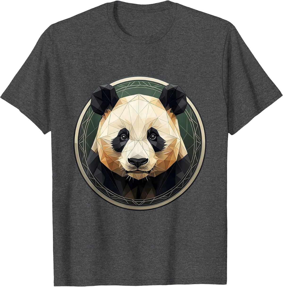 Geometric Low-Poly Panda Portrait Design T-Shirt - Dark Heather Grey