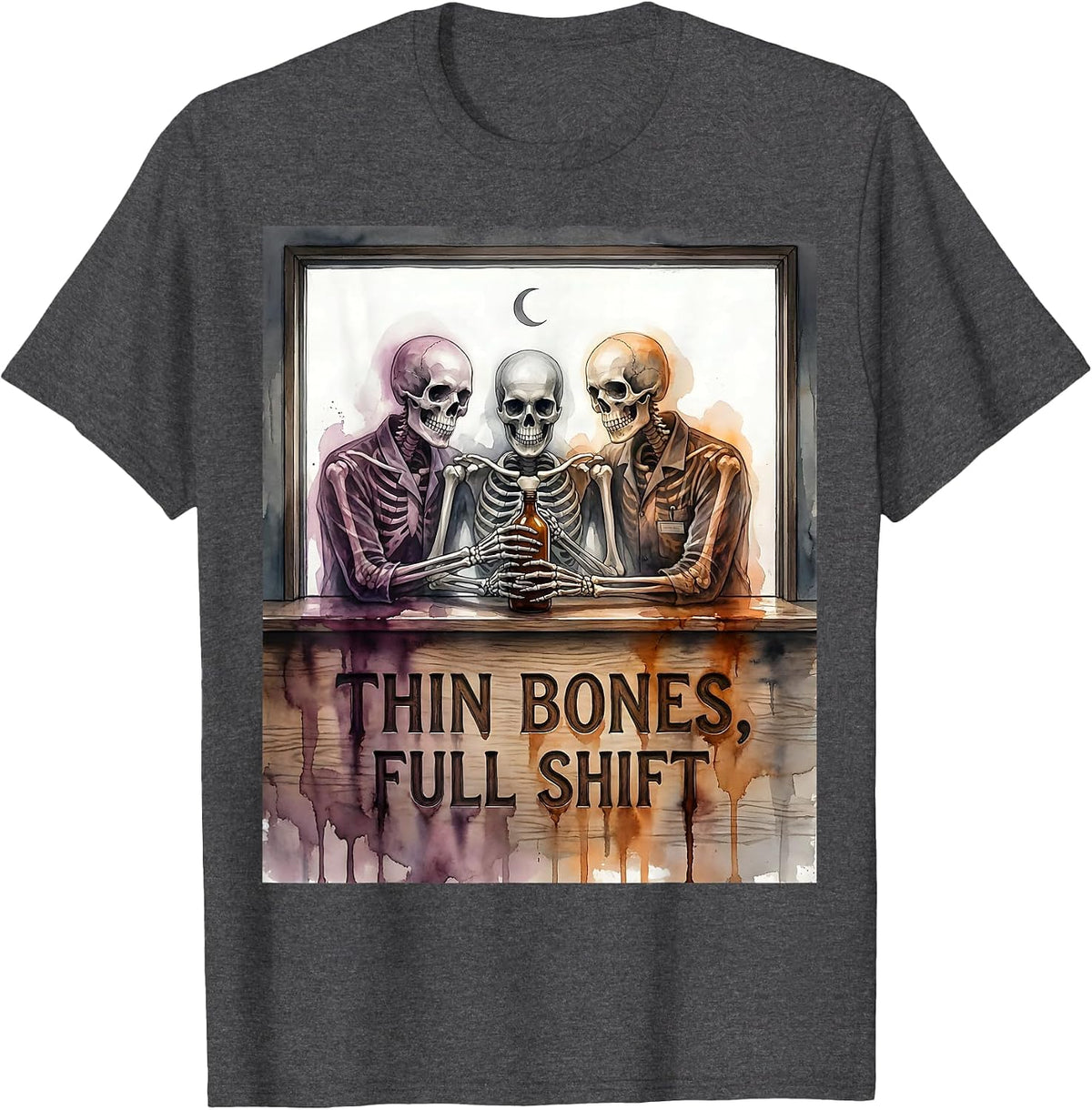 Thin Bones, Full Shift Funny Pharmacy Technician Halloween T-Shirt - Dark Heather Grey
