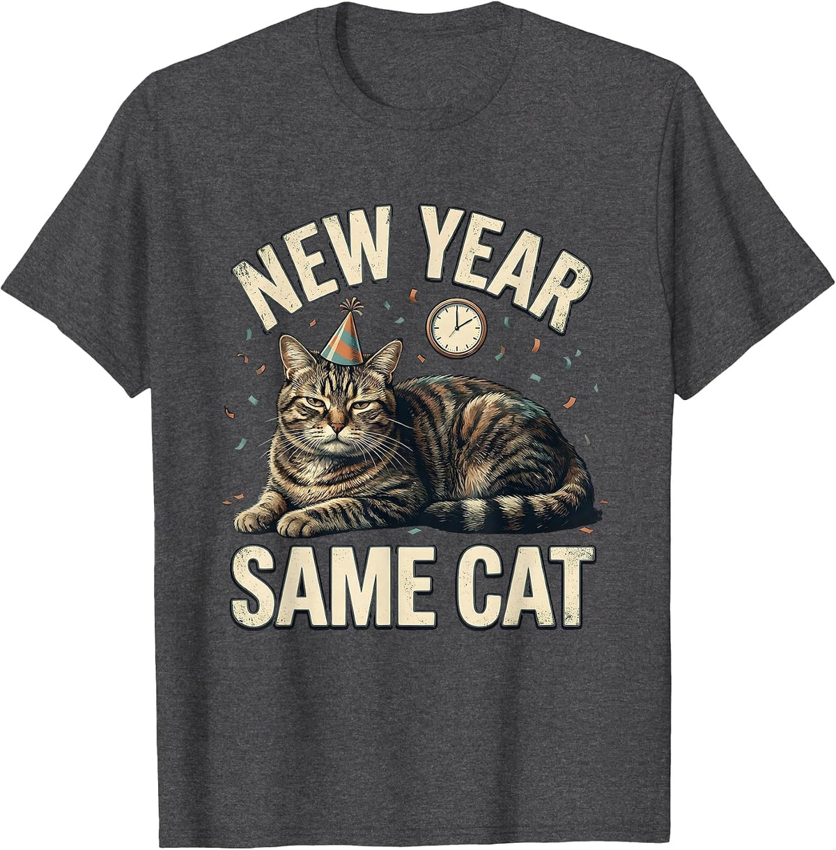 Men's New Year Same Cat Funny Distressed Cat Lover Humor T-Shirt - Dark Heather Grey