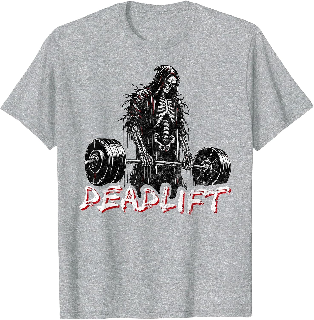 Deadlift Skeleton Halloween Gym Jokes Weightlifting Workout T-Shirt - Heather Grey
