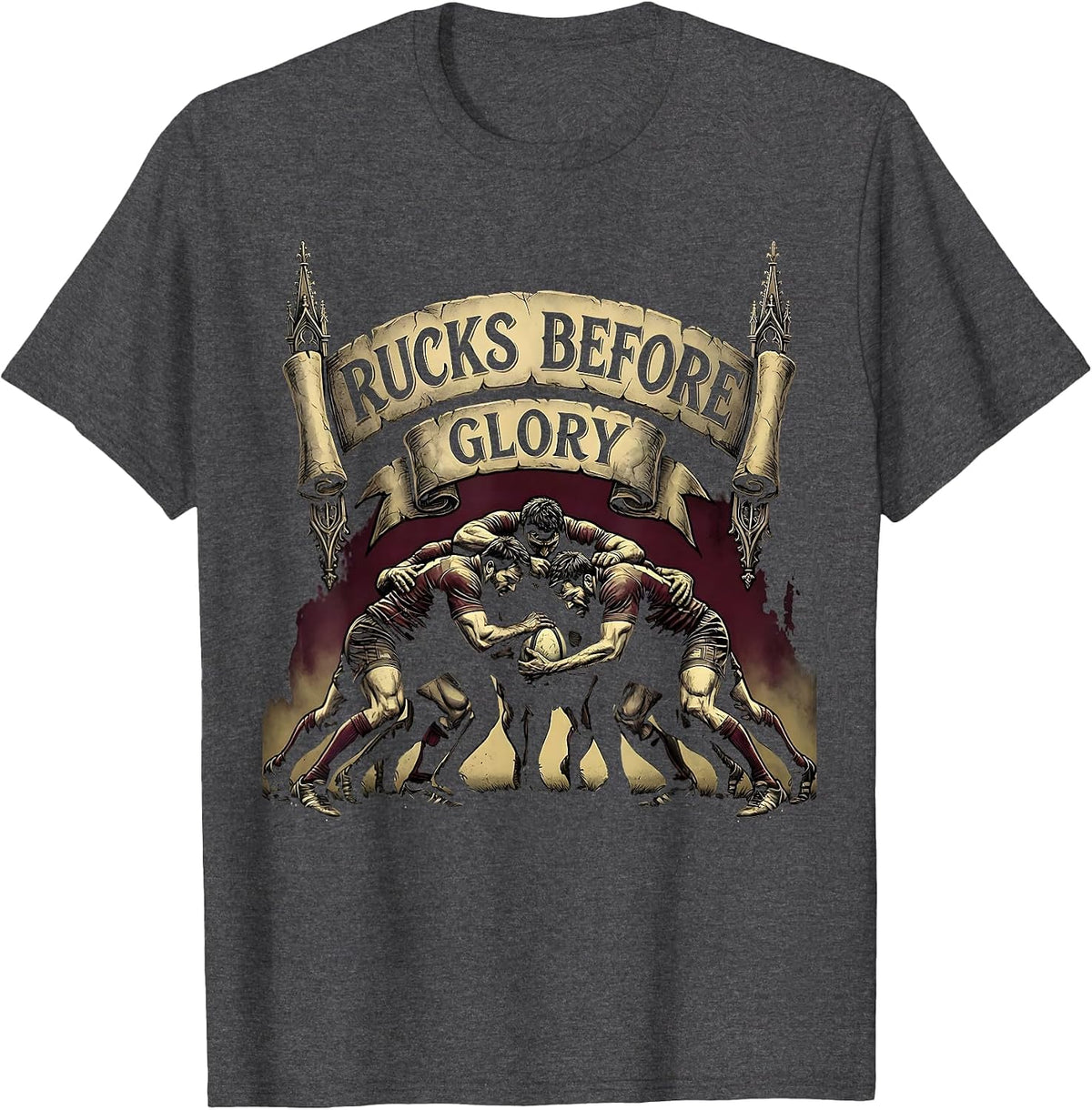 Men's Rucks Before Glory Rugby Graphic Design T-Shirt - Dark Heather Grey