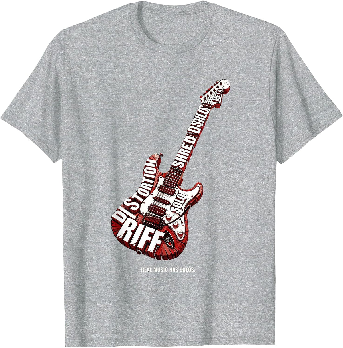 Men's Real Music Has Solos Metal Guitar Design T-Shirt - Heather Grey