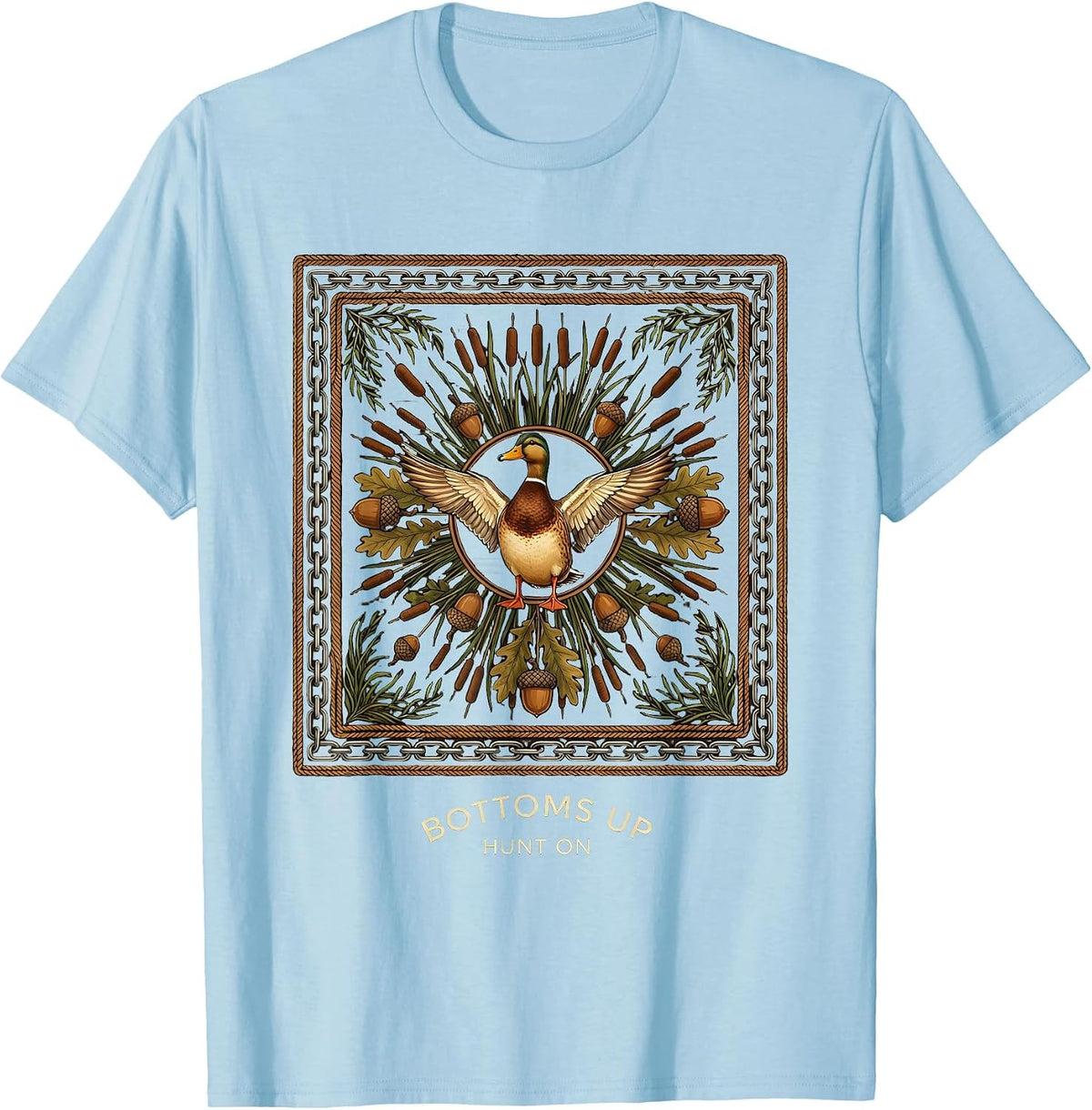 Men's Bottoms Up Hunt On Bottomland Camo Design T-Shirt - Baby Blue