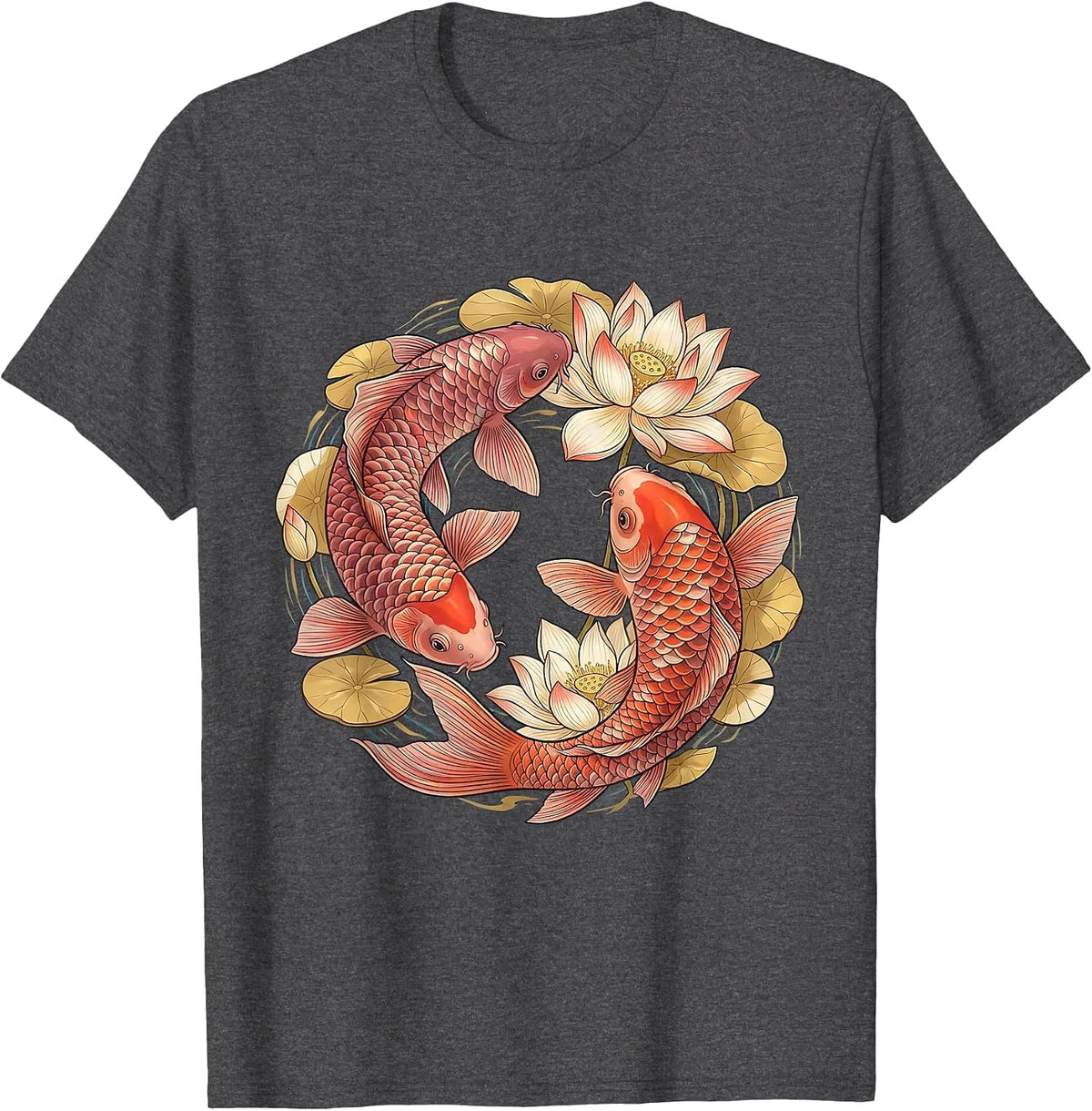 Koi Fish Pink Lotus Breast Cancer Awareness T-Shirt - Dark Heather Grey