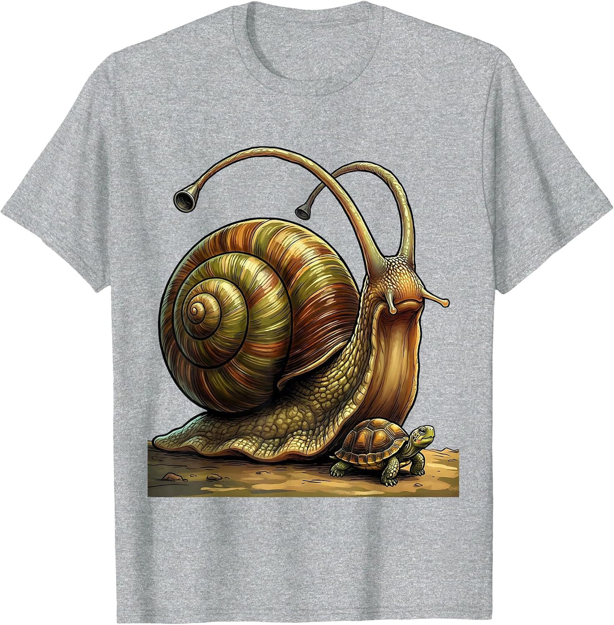 Men's Giant Snail Tiny Turtle Big Little Funny Graphic T-Shirt - Heather Grey